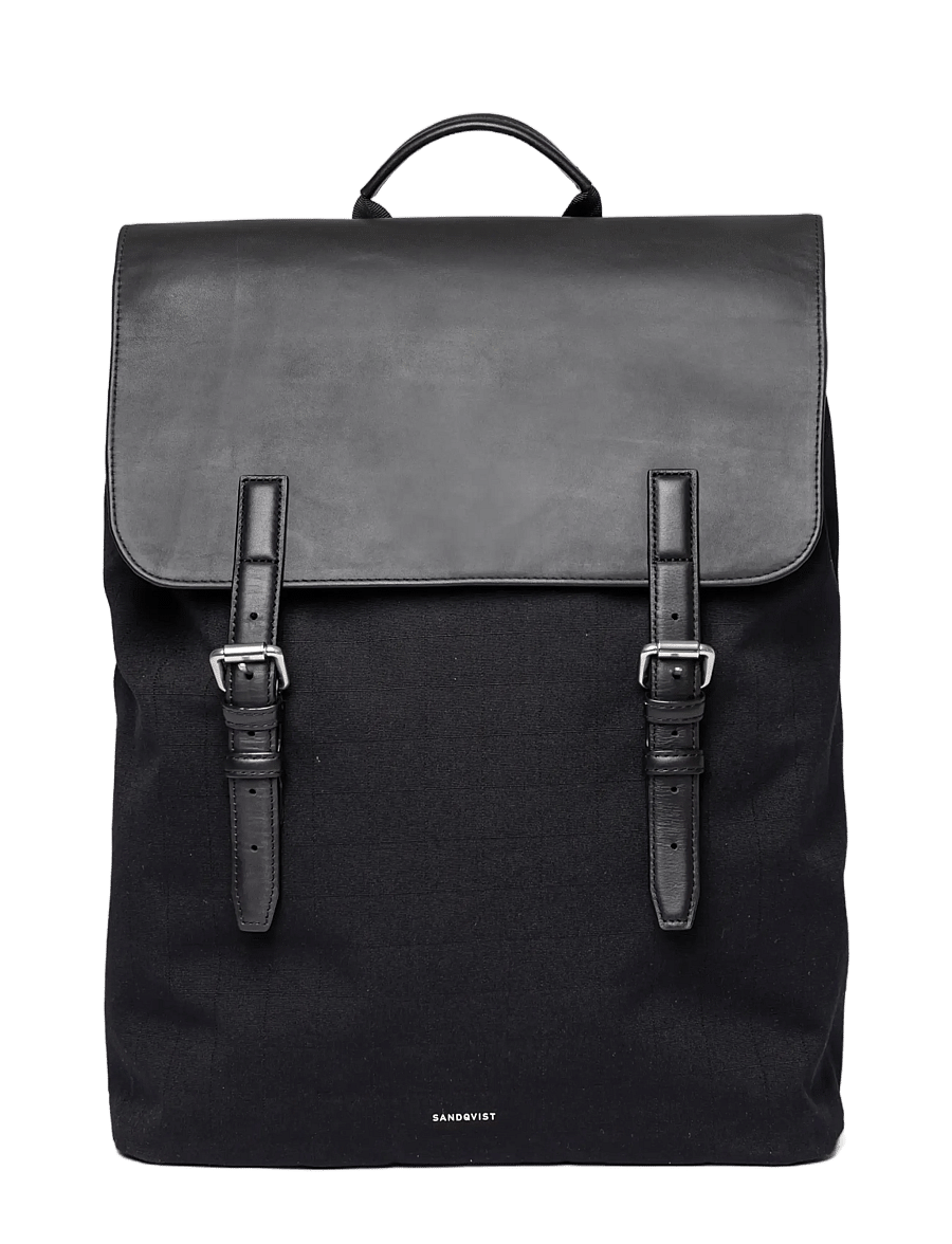 SANDQVIST - EVERYDAY Lid Backpack L - black with black leather - 0