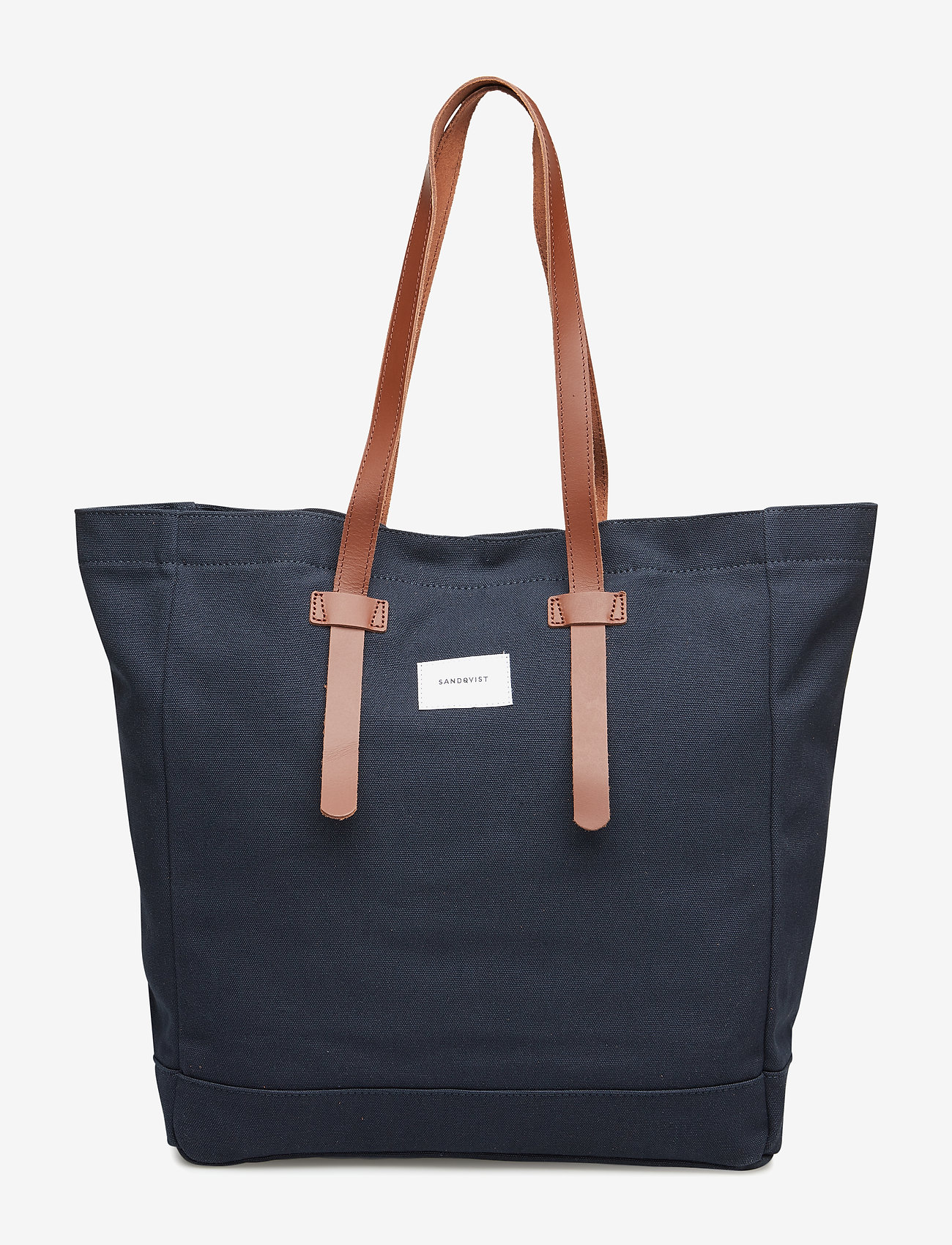 SANDQVIST - STIG TOTE BAG - blue with cognac brown leather - 0