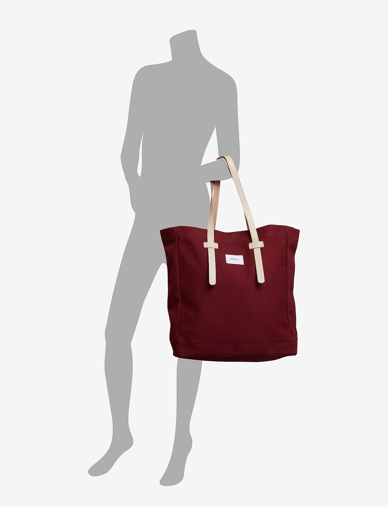 SANDQVIST - STIG TOTE BAG - burgundy with natural leather - 5