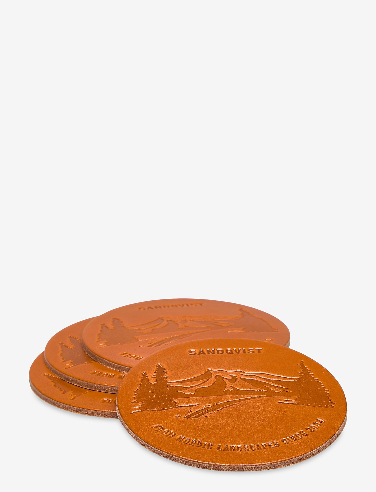 SANDQVIST - LEATHER COASTERS 4-pack - cognac brown - 0