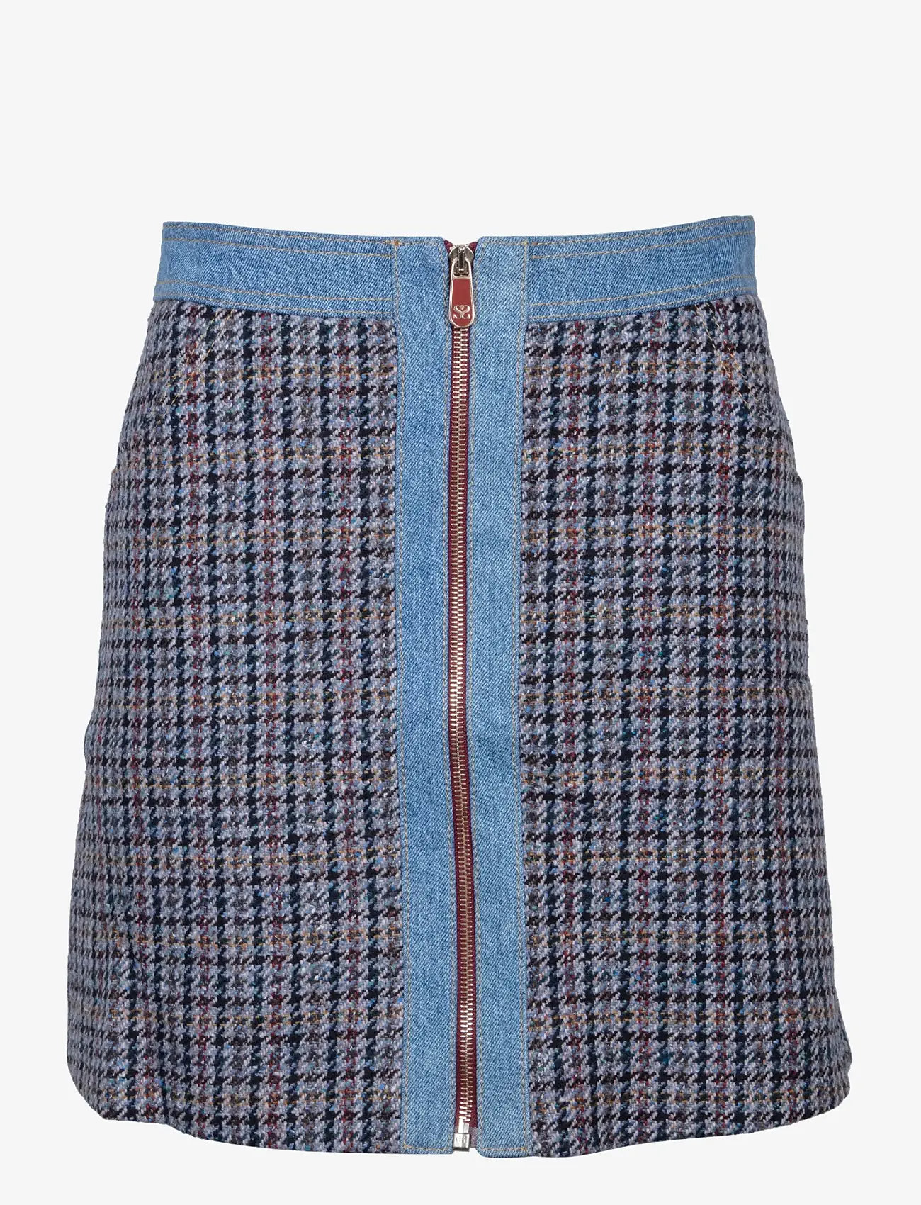 Sandro - Short tweed and denim skirt - denimnederdele - multicolored - 0