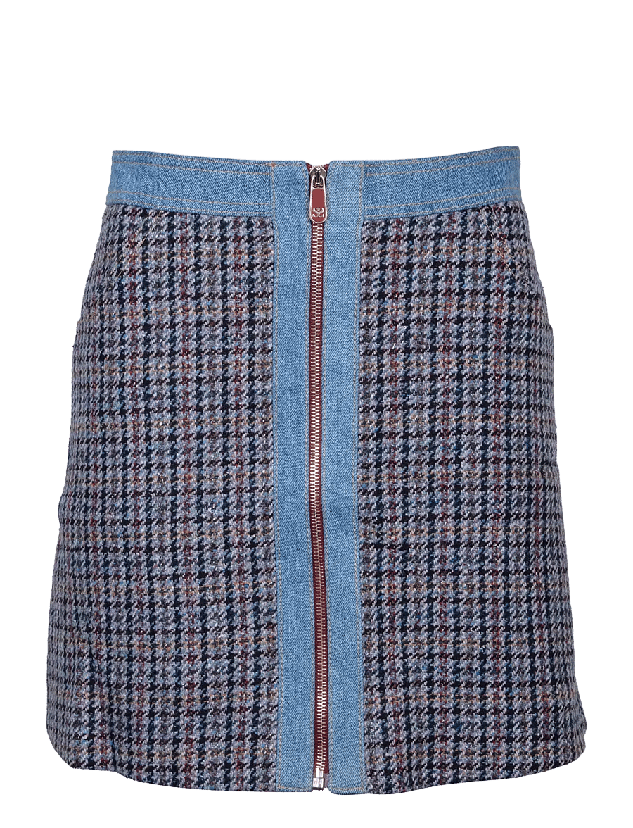 Sandro - Short tweed and denim skirt - džinsiniai sijonai - multicolored - 0