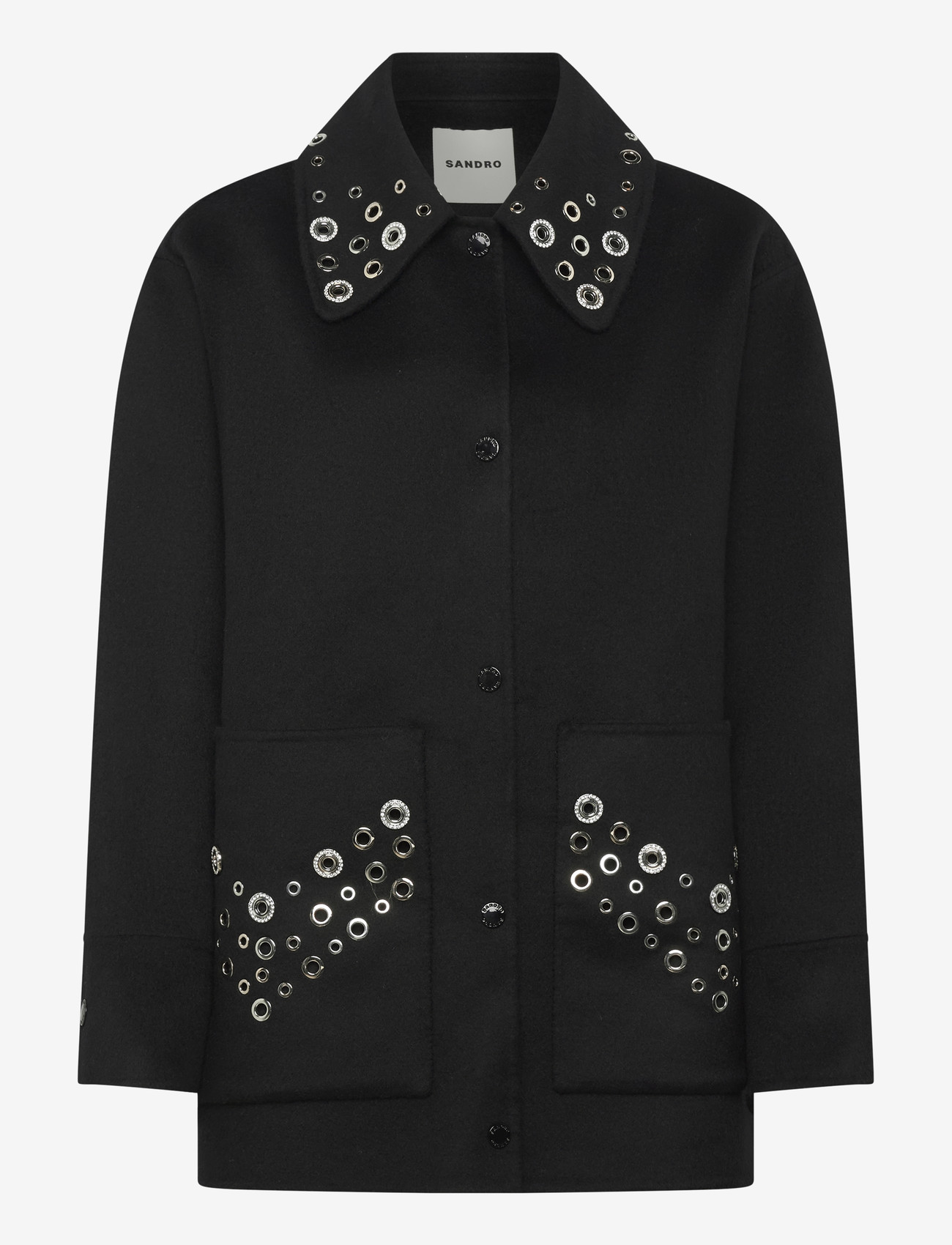Sandro - Wool coat embellished with eyelets - winterjacken - black - 0