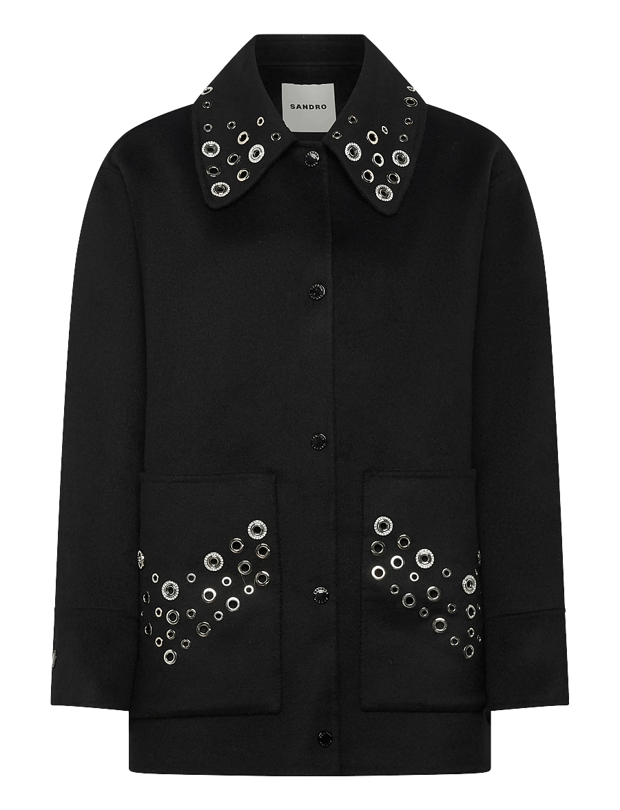 Sandro - Wool coat embellished with eyelets - winterjacken - black - 1