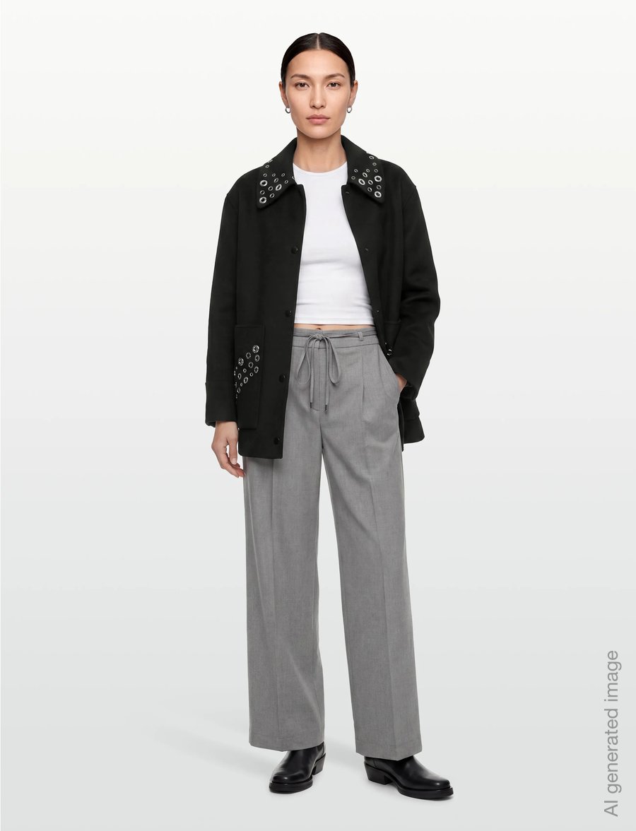 Sandro - Wool coat embellished with eyelets - winterjacken - black - 0