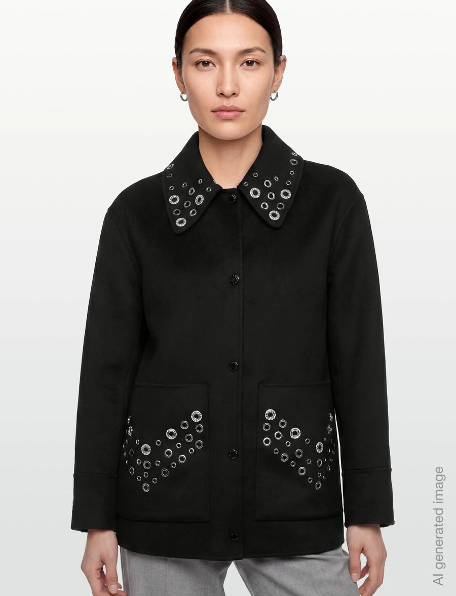 Sandro - Wool coat embellished with eyelets - winterjacken - black - 3