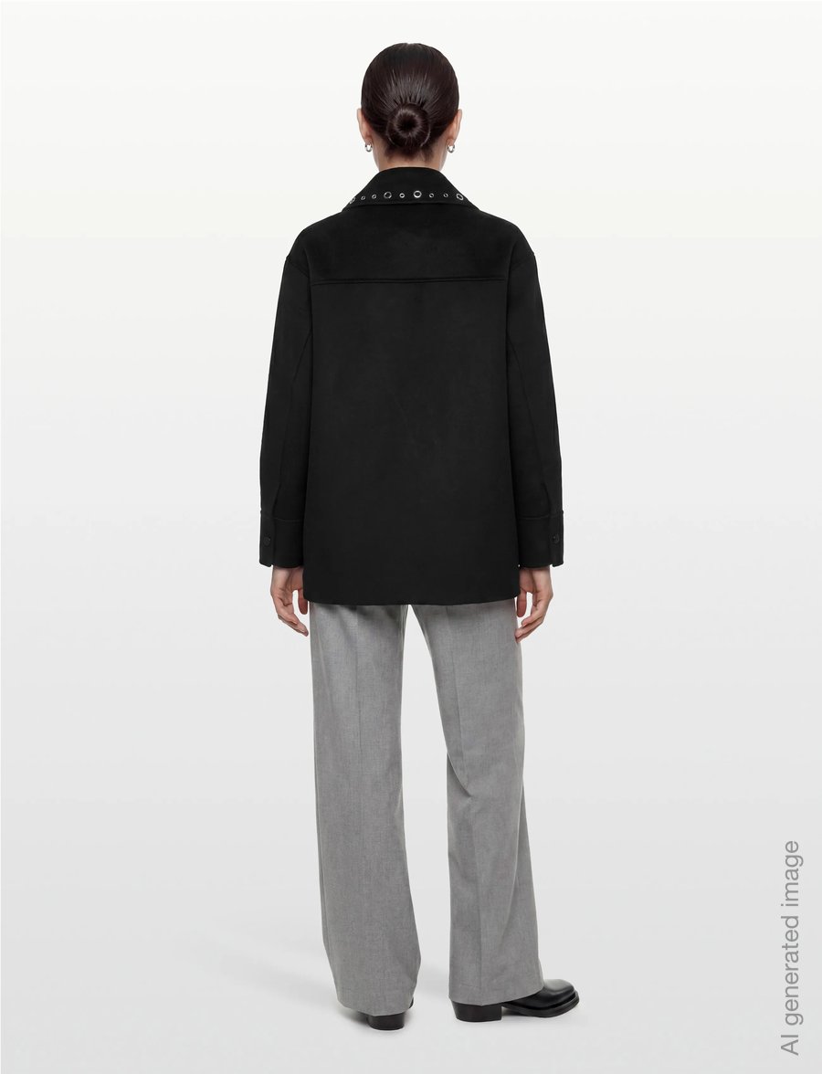 Sandro - Wool coat embellished with eyelets - winterjacken - black - 4