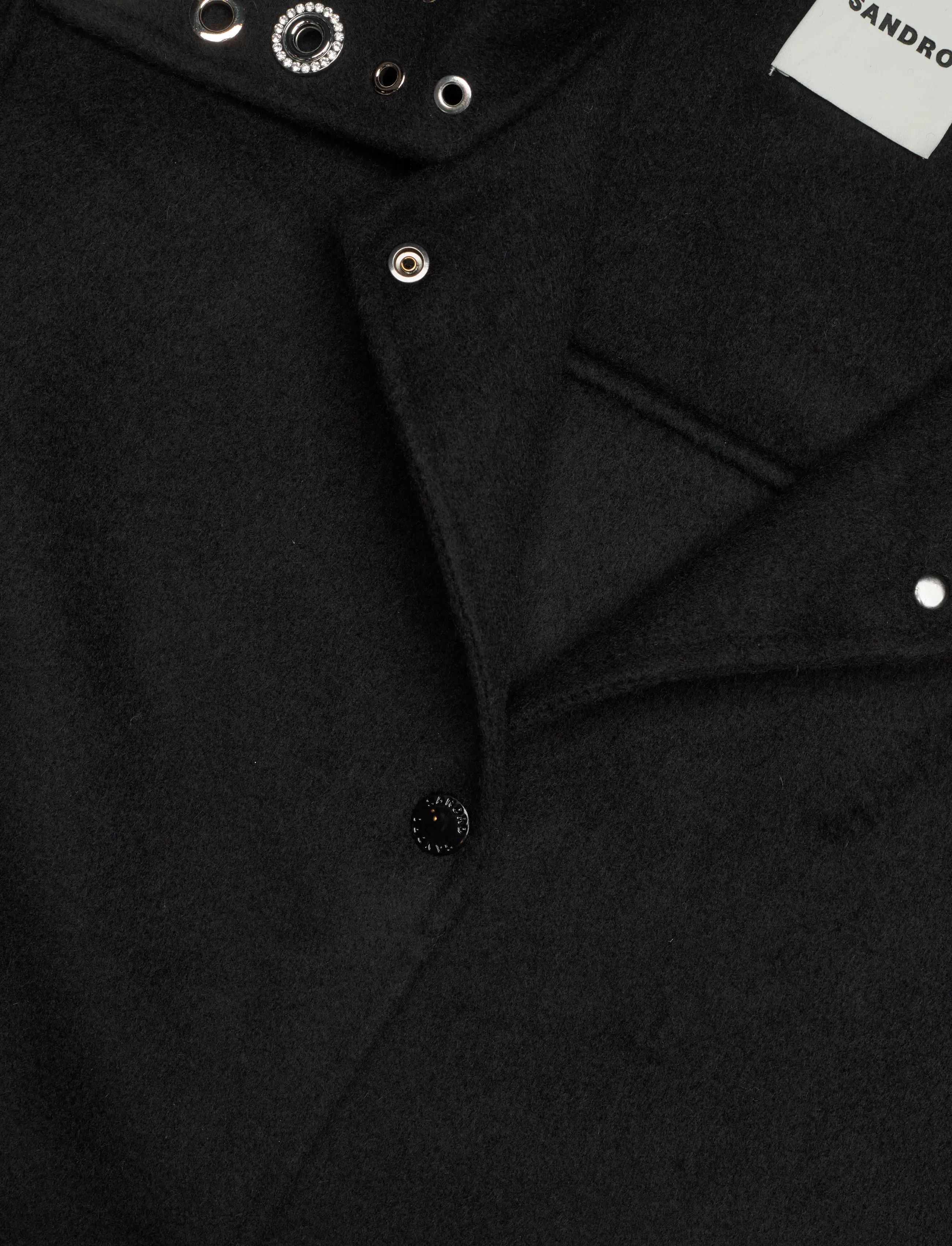 Sandro - Wool coat embellished with eyelets - vestes d'hiver - black - 2