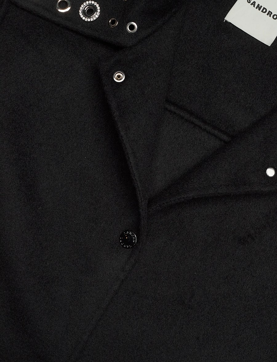 Sandro - Wool coat embellished with eyelets - winterjacken - black - 5
