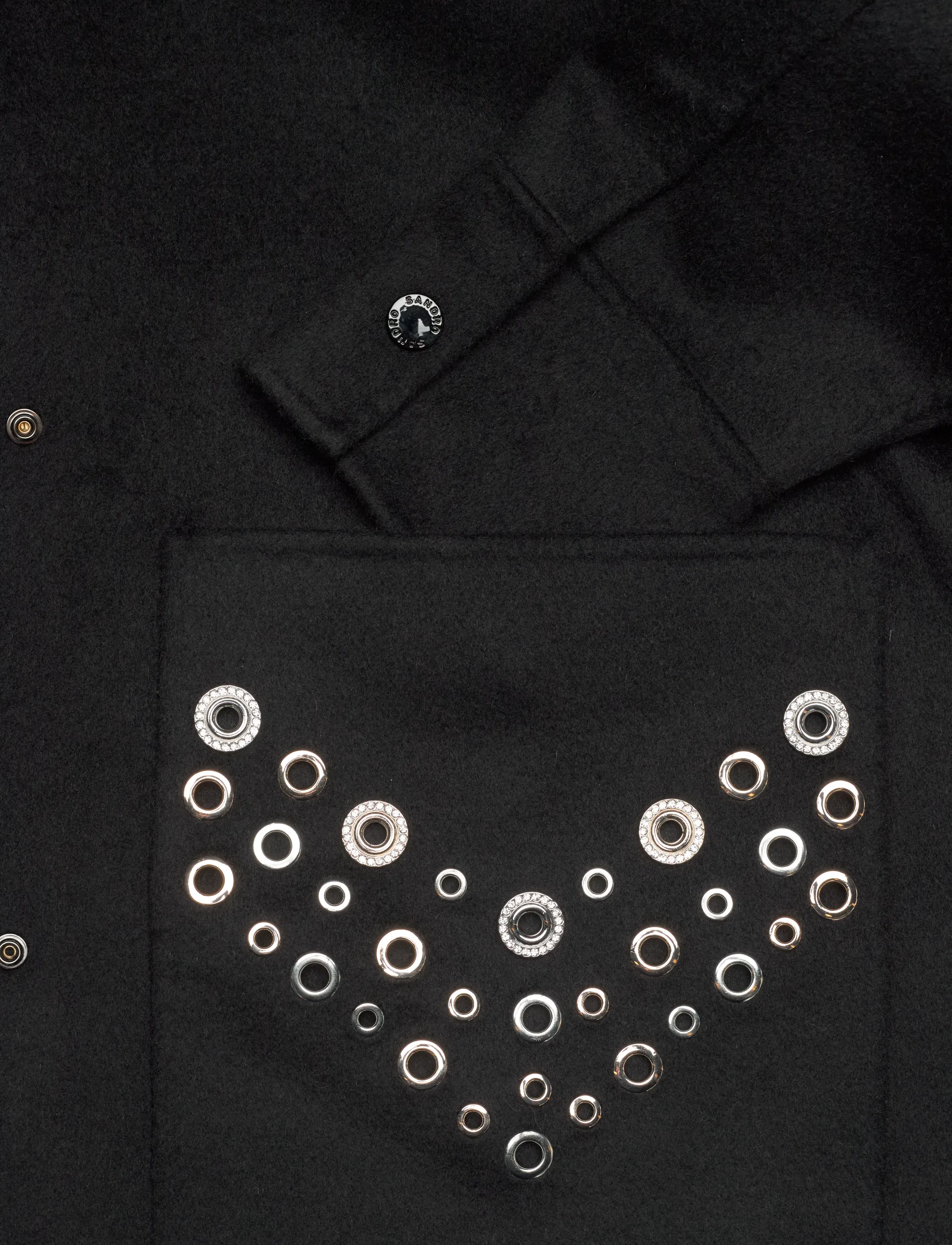 Sandro - Wool coat embellished with eyelets - vestes d'hiver - black - 3