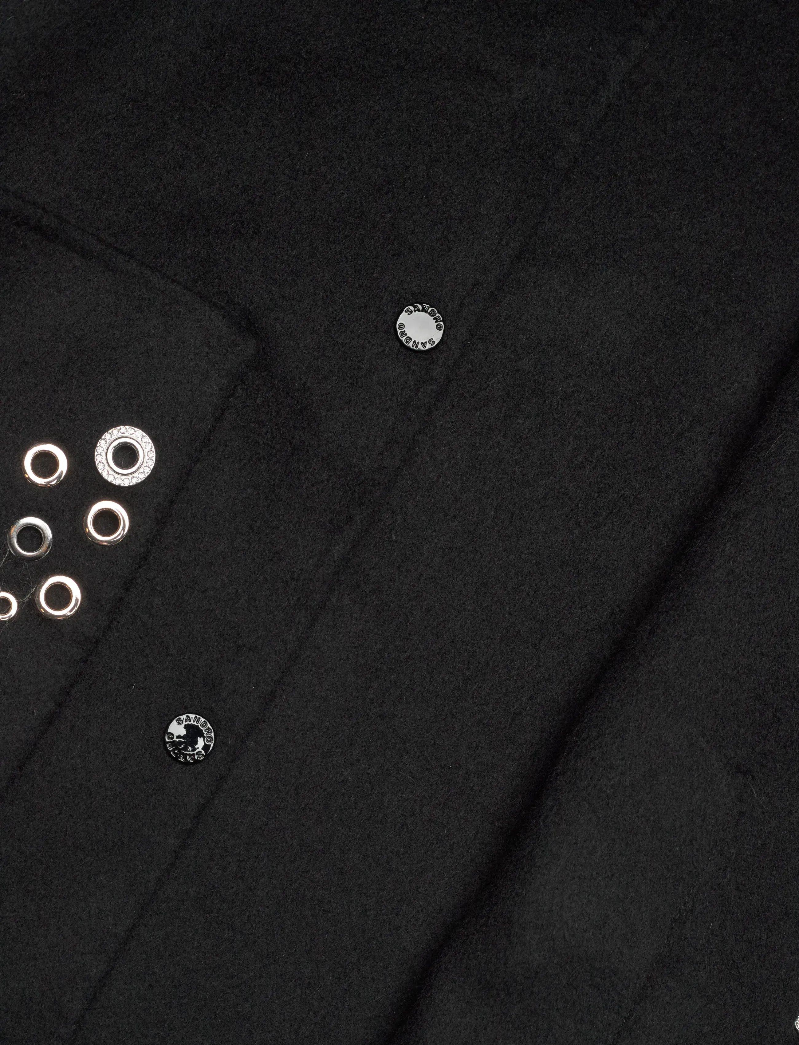 Sandro - Wool coat embellished with eyelets - vestes d'hiver - black - 4