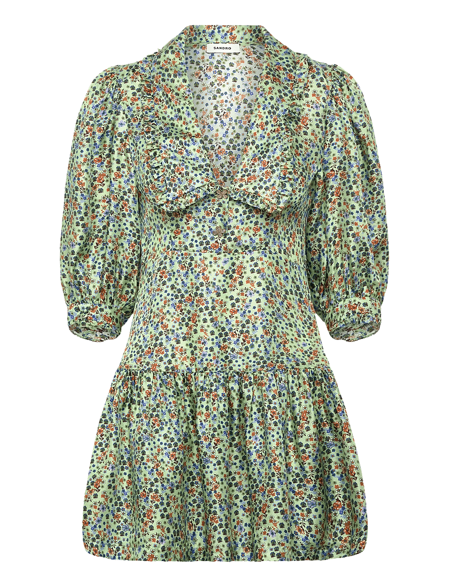 Sandro - Eilat silk dress - sommerkjoler - green/red - 0
