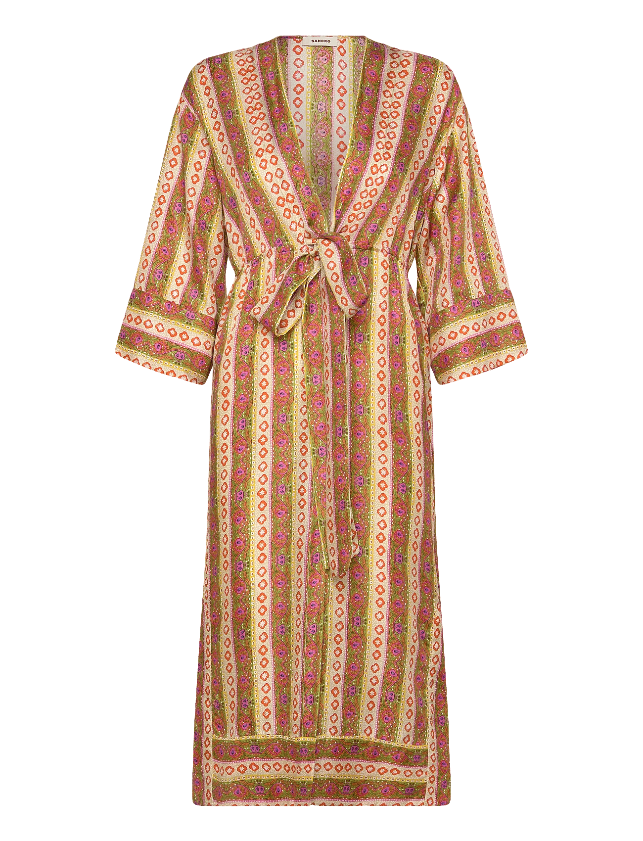 Caftan Dress Flower Stripes - GREEN