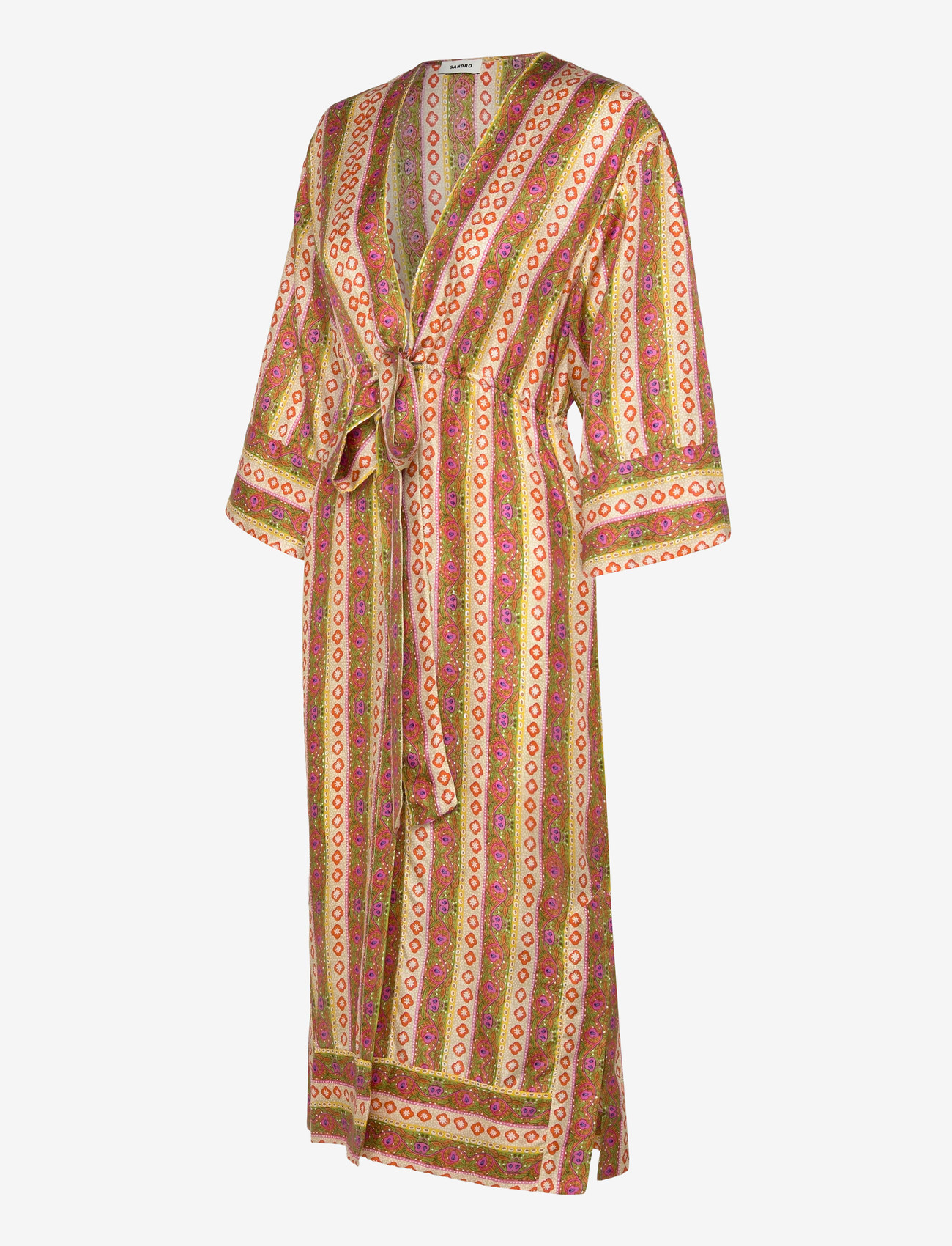 Sandro - Caftan Dress Flower Stripes - sommerkjoler - green/orange - 2