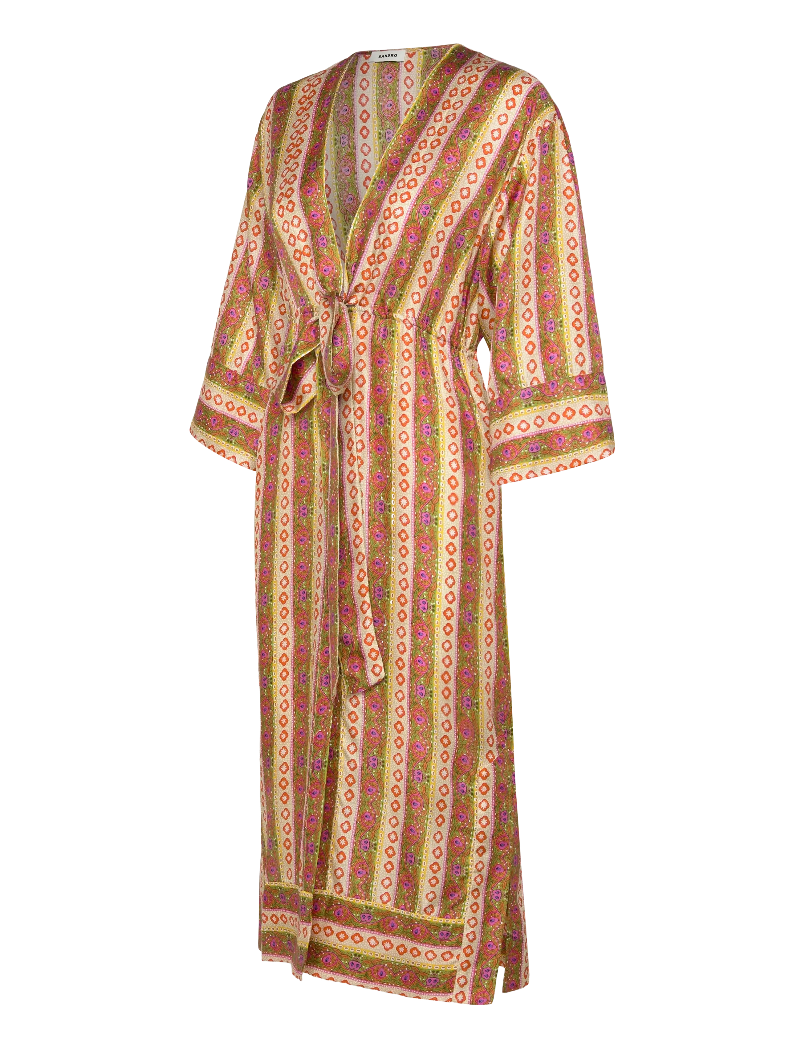 Sandro - Caftan Dress Flower Stripes - sommerkleider - green/orange - 2