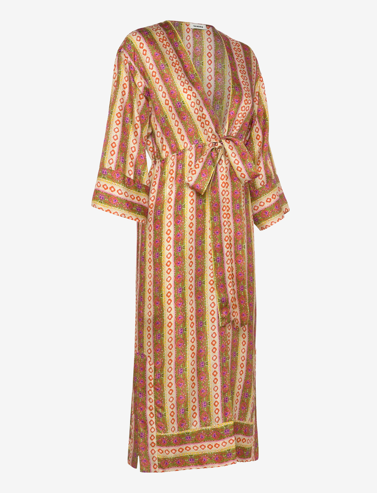 Sandro - Caftan Dress Flower Stripes - sommerkjoler - green/orange - 3