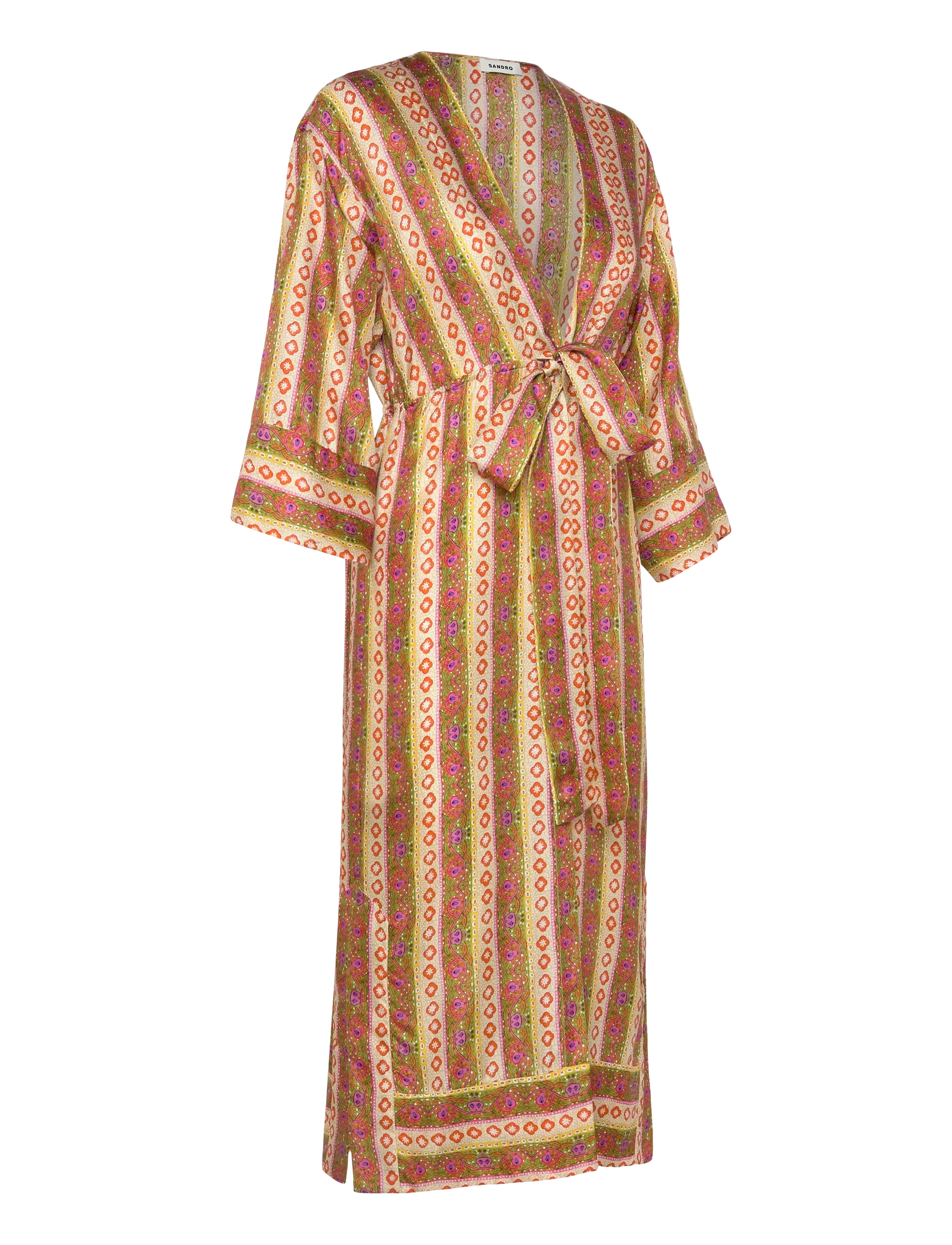 Sandro - Caftan Dress Flower Stripes - sommerkleider - green/orange - 3