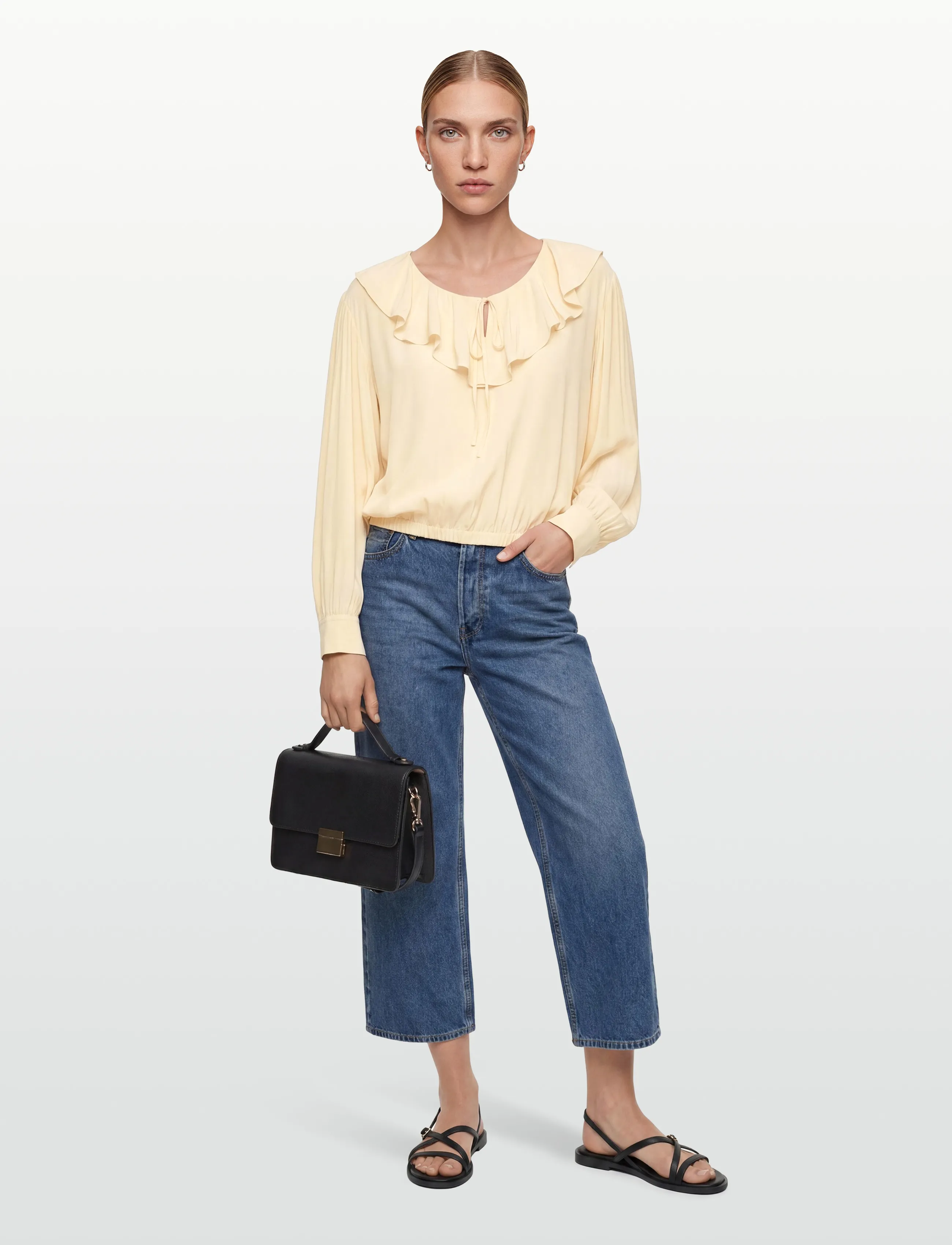 Sandro Long Sleeved Blouse, Kvinder, Langærmet Flæsebluse, Gul, Str: 34