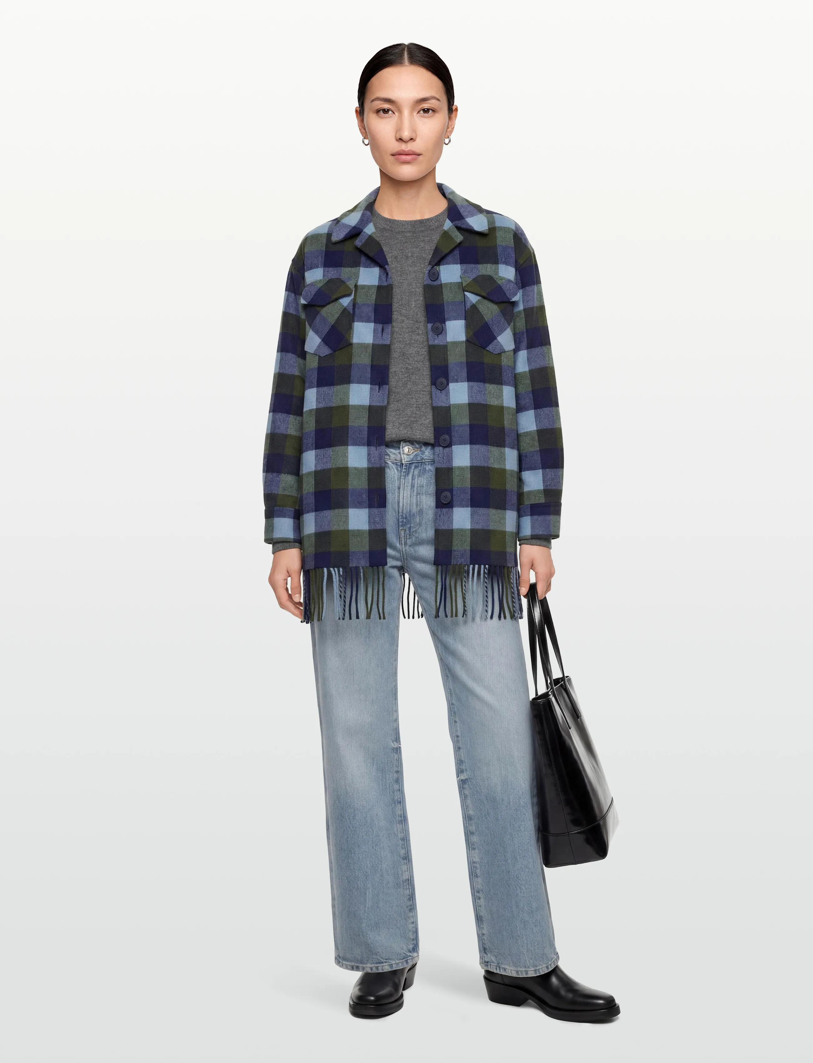 Sandro Plaid Coat, 40, Coats, Blau - Wool Frauen