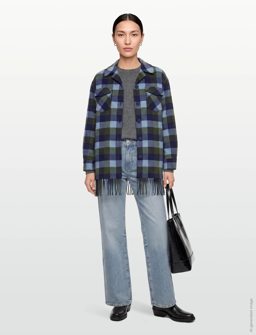 Sandro - Plaid Coat - winterjacken - blue jean - 0
