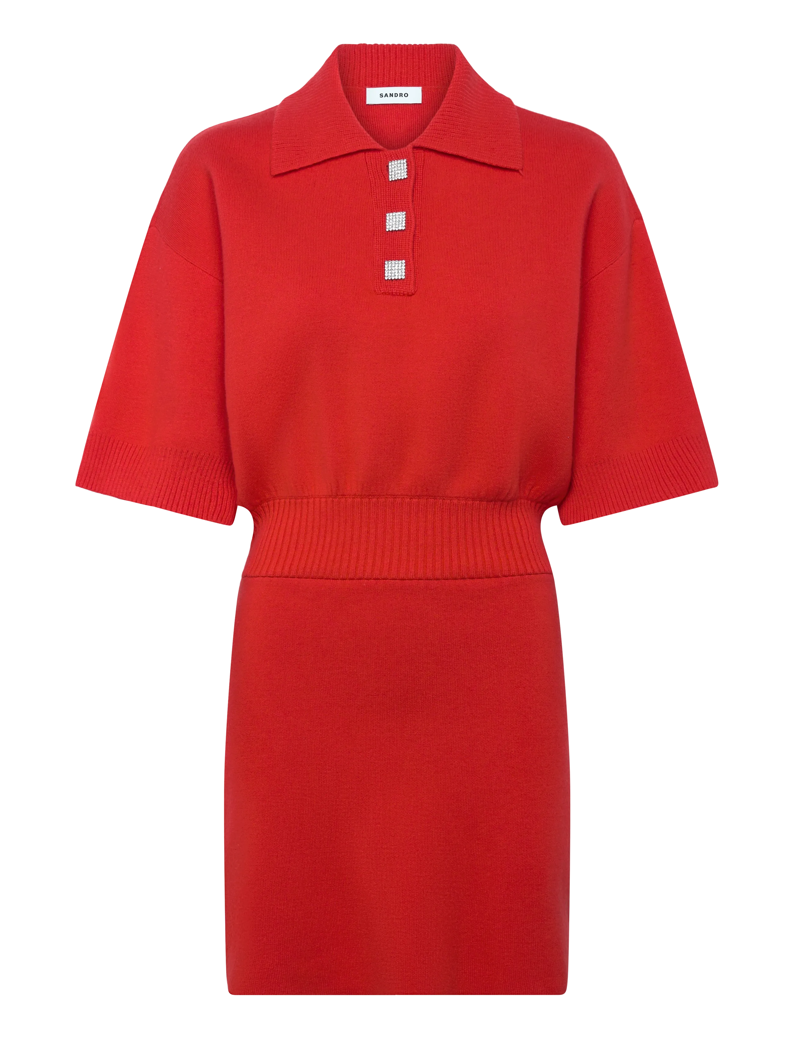Sandro Mini Dress, Kvinder, Strik Polo Minikjole, Rød, Str: 40