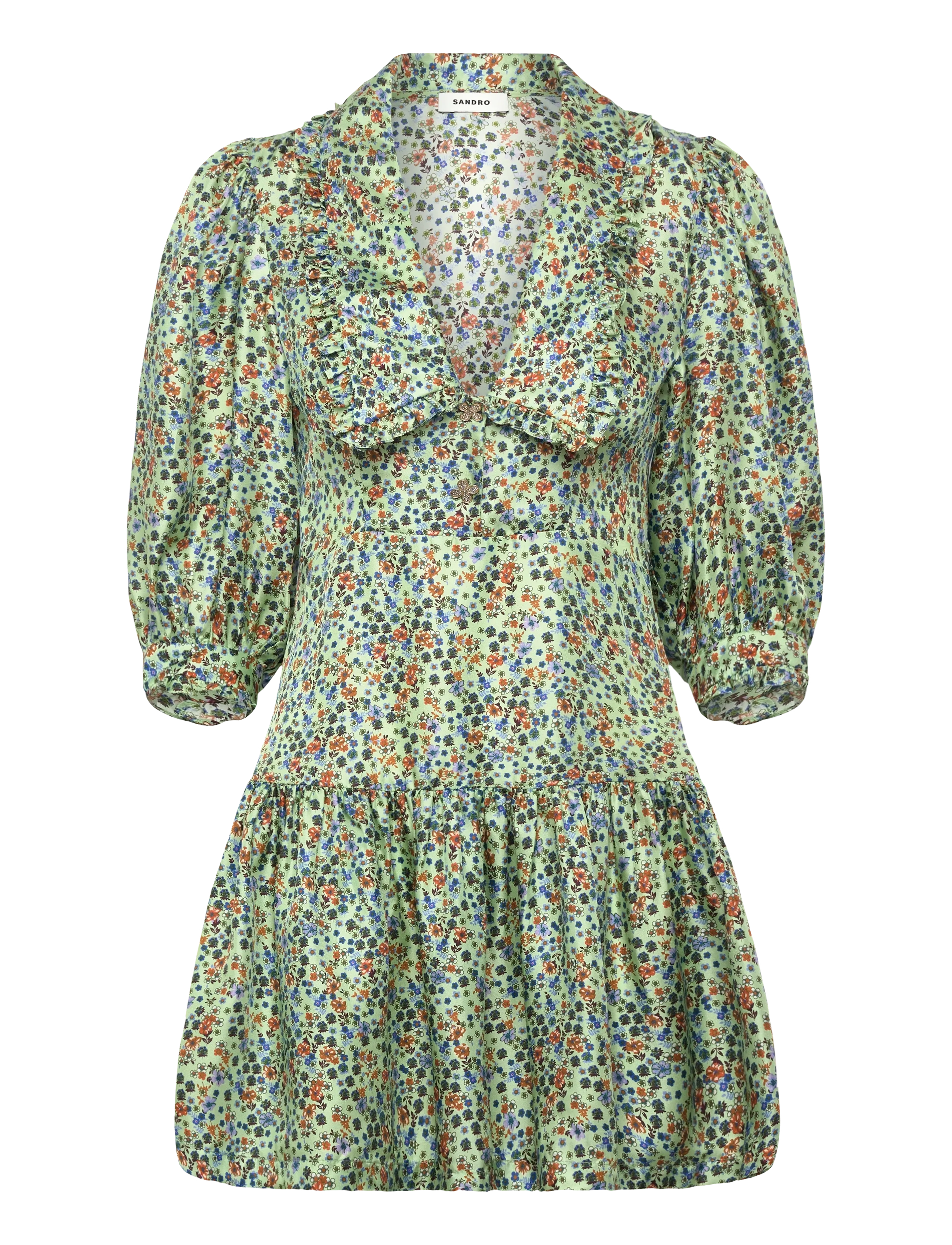 Sandro Woven Silk Dress - Kurze Kleider - GREEN / RED / green