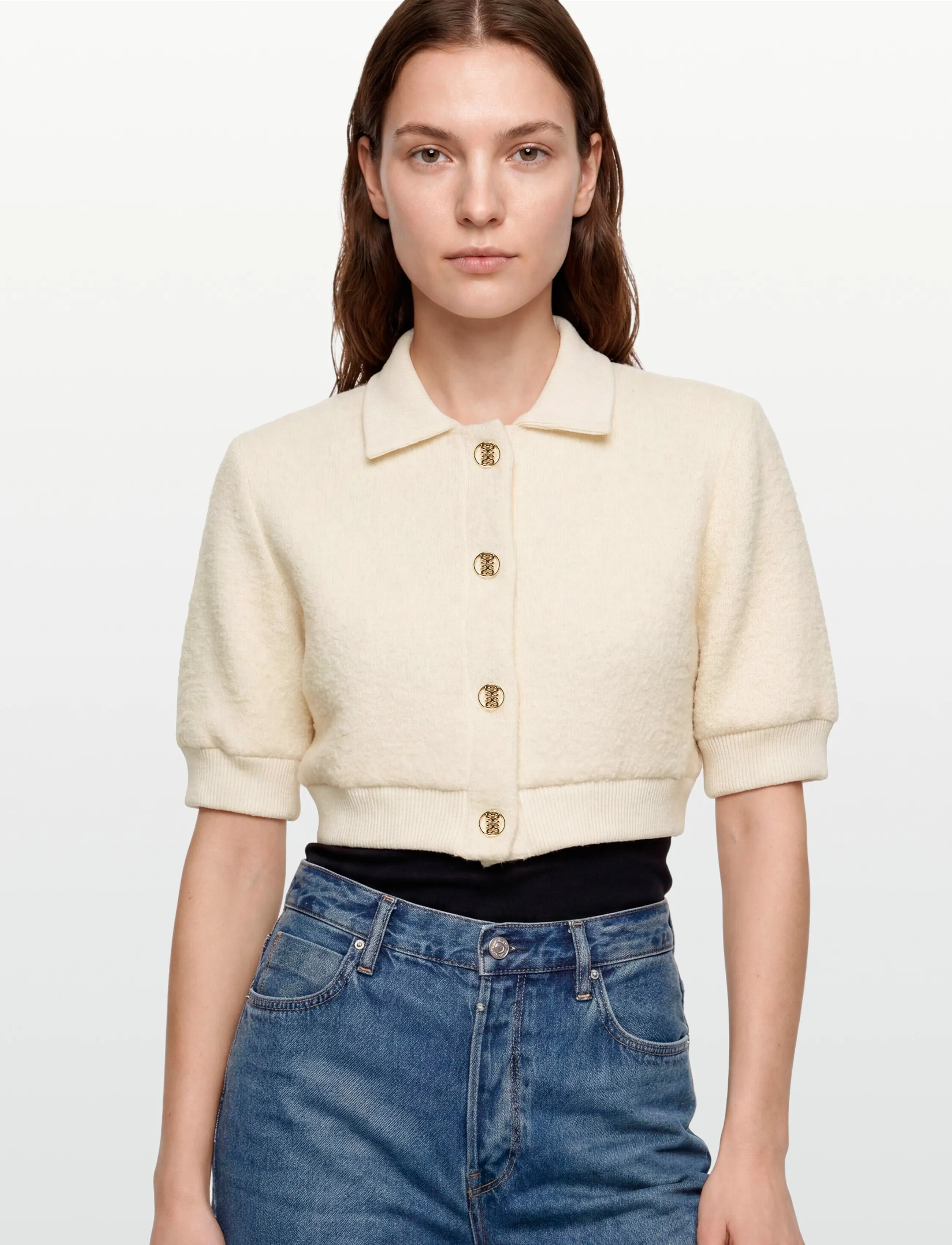 Sandro - Cropped Tweed Jacket - Üleriided - ecru - 3