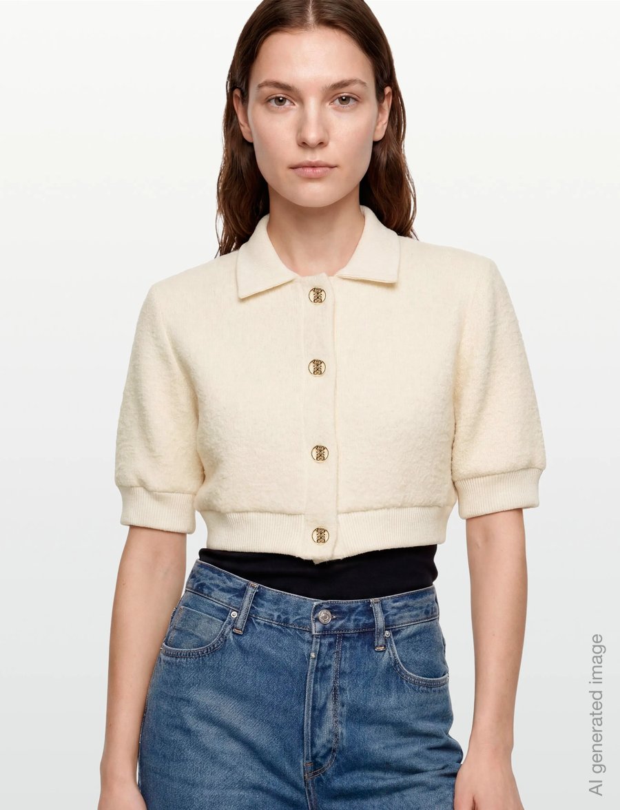 Sandro - Cropped Tweed Jacket - koftor - ecru - 3
