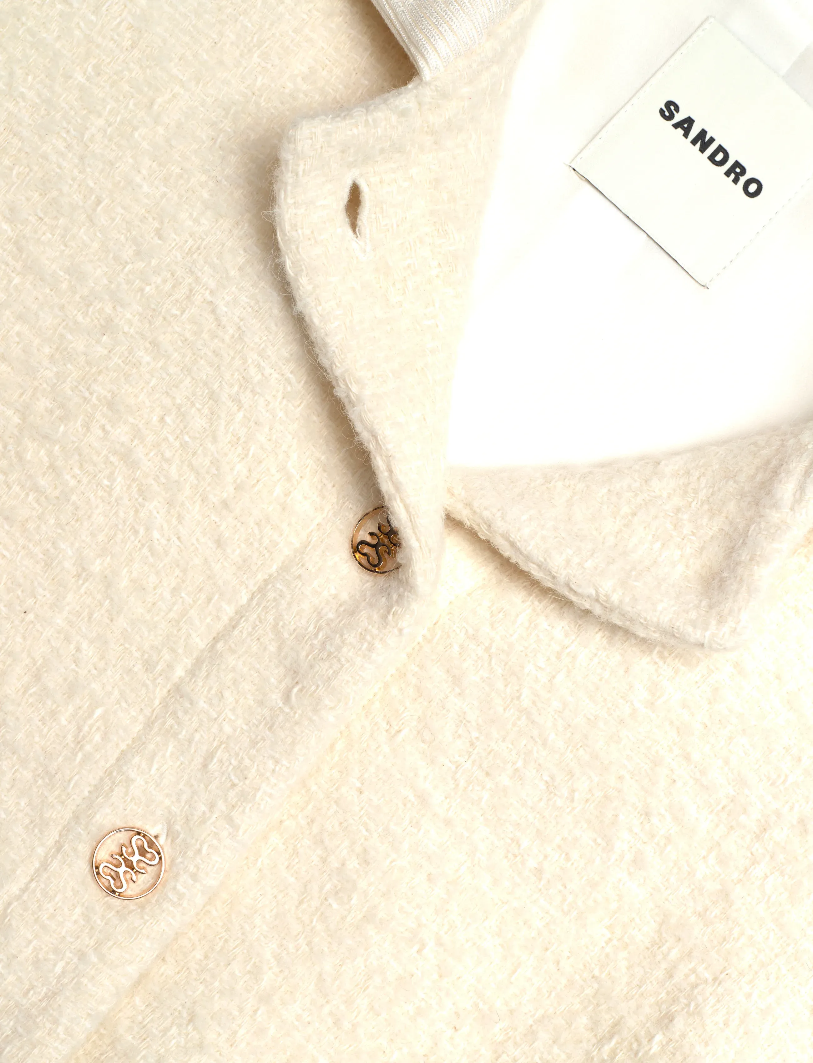 Sandro - Cropped Tweed Jacket - uldjakker - ecru - 2