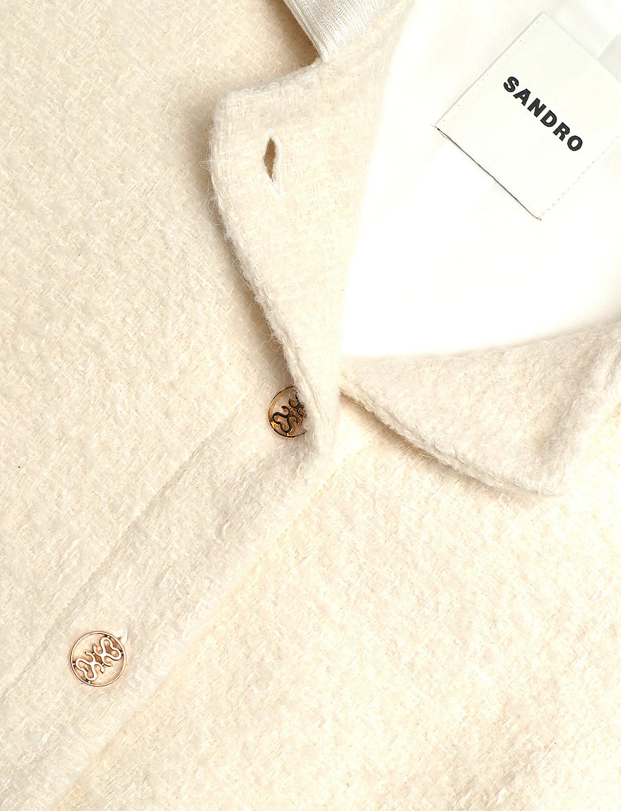Sandro - Cropped Tweed Jacket - koftor - ecru - 5