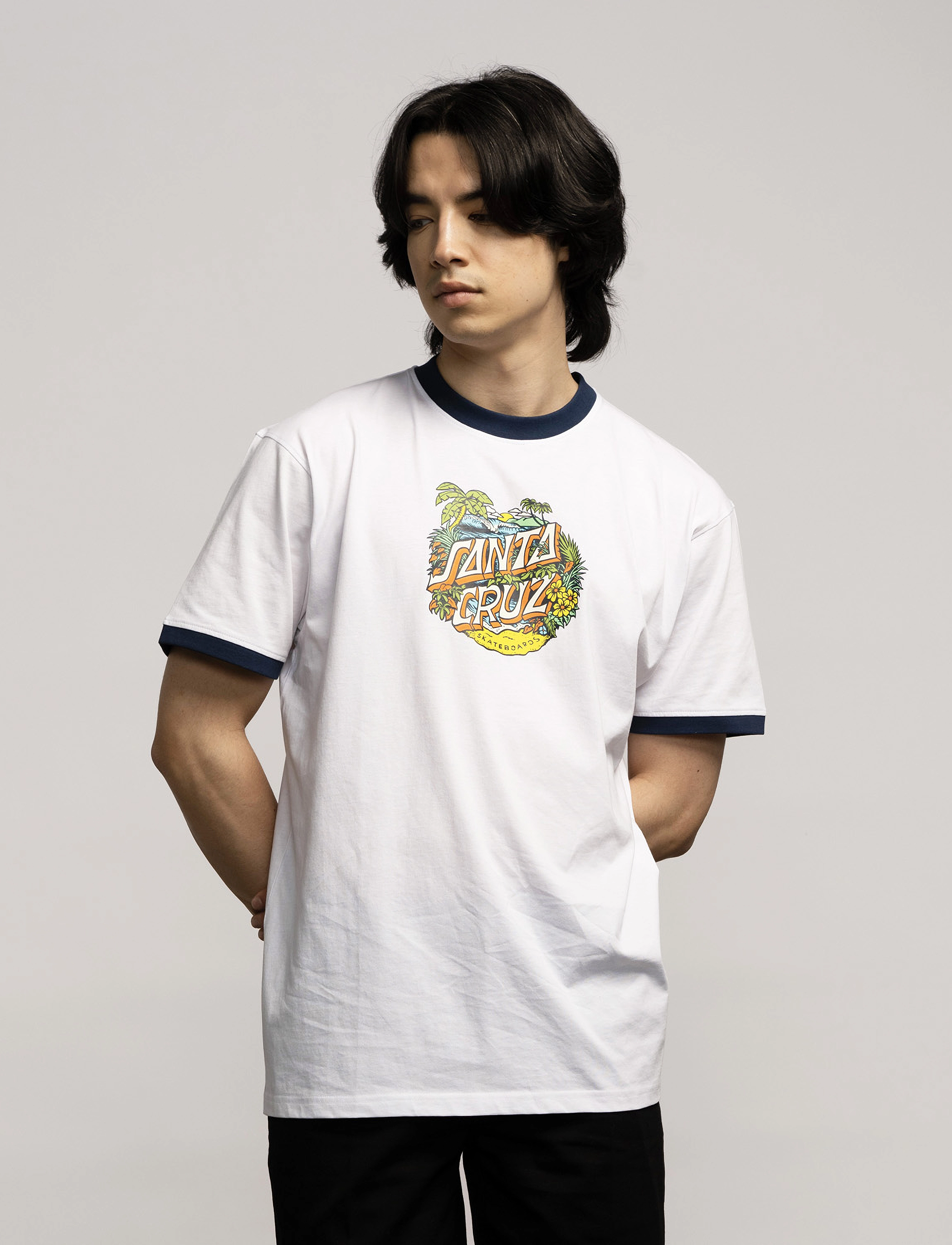 Santa Cruz - Aloha Dot Front Ringer T-Shirt - white - 3