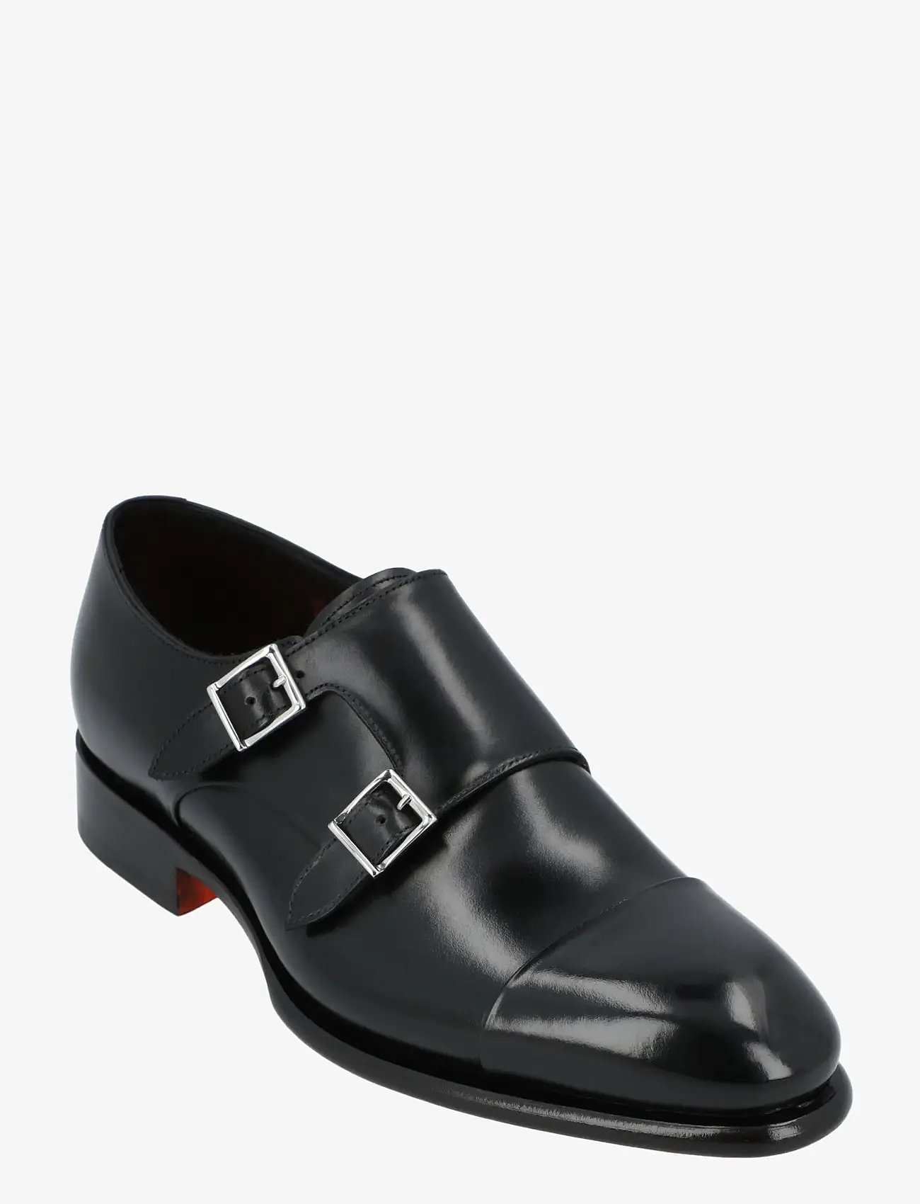 Santoni - Men's polished brown leather double monk straps shoe - monks - black - 0