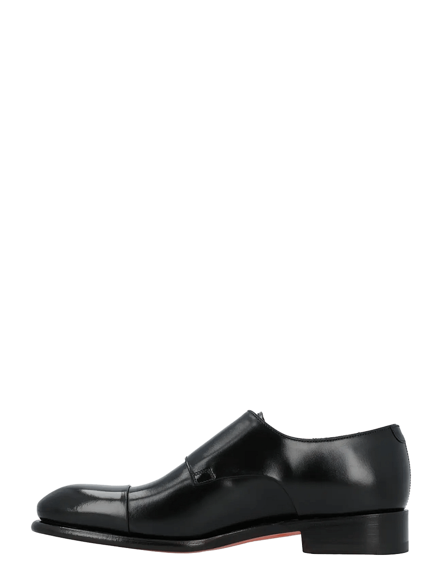 Santoni - Men's polished brown leather double monk straps shoe - monks - black - 1