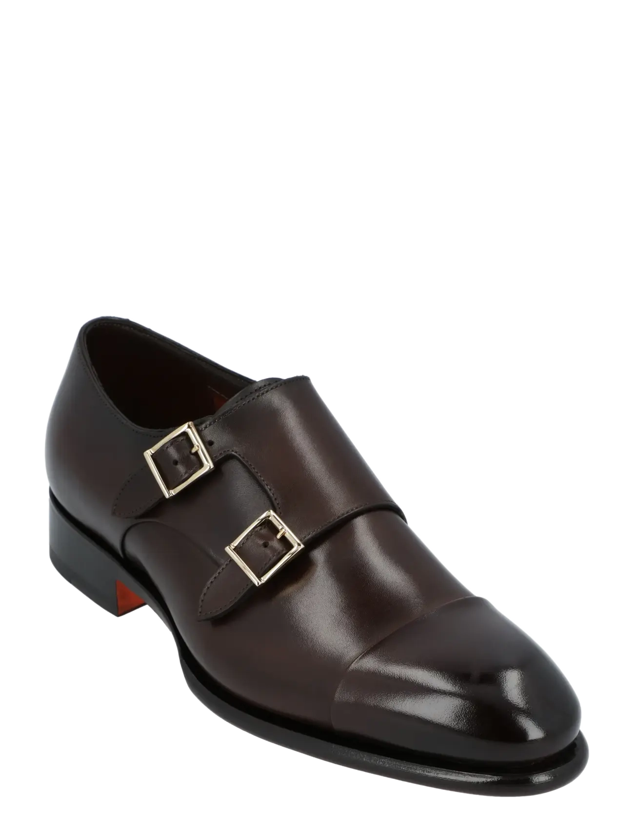 Santoni Men's Polished Leather Double Monk Straps Shoe, 43.5, Business, Braun - Monks, Männerswear