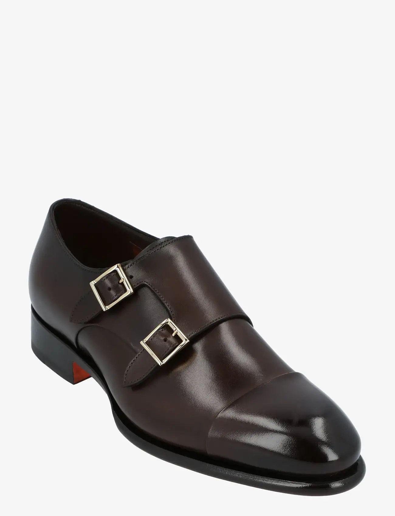 Santoni - Men's polished brown leather double monk straps shoe - rihmaga kingad - brown - 0