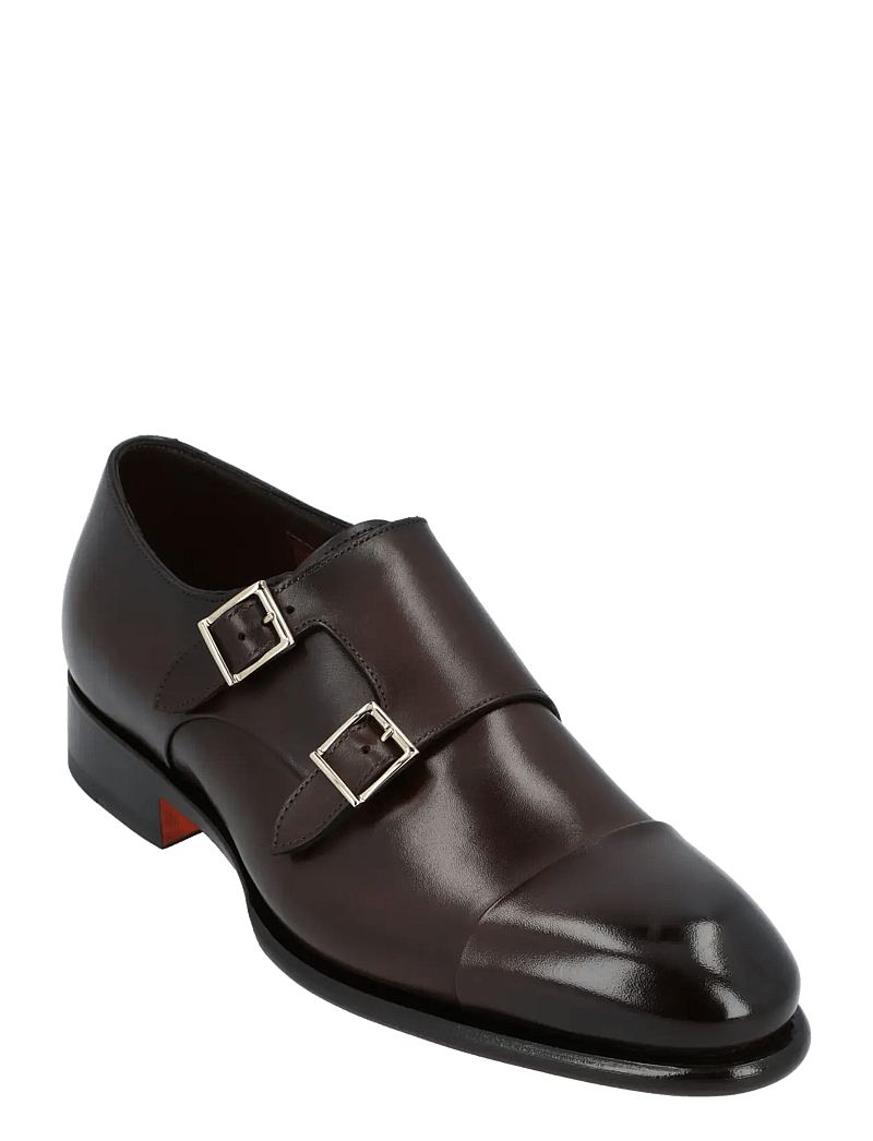 Santoni - Men's polished brown leather double monk straps shoe - rihmaga kingad - brown - 0