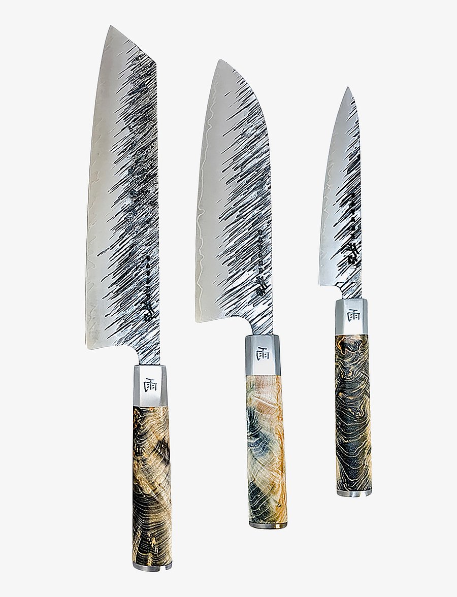 Satake - Satake knife set, Kiritsuke, Santoku and Petty - messersets - steel and multicolored - 1
