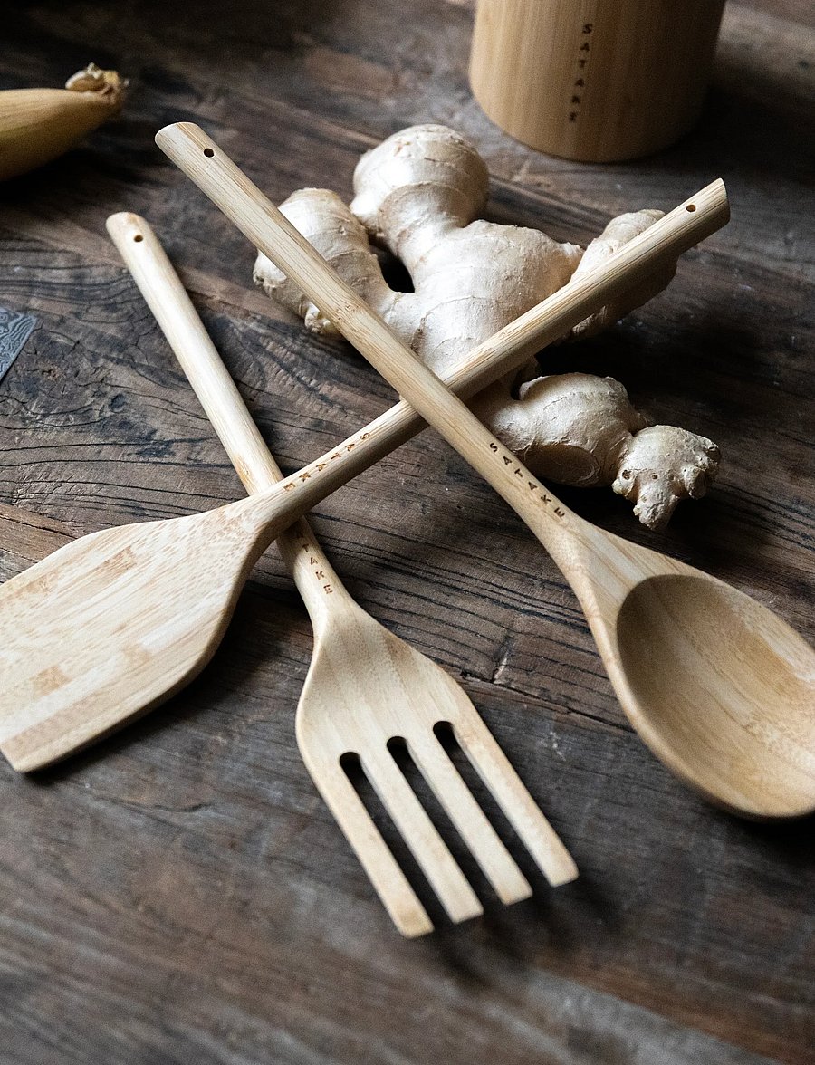 Satake - Utensil set 3 pcs Bamboo - Šaukštai, semtuvėliai ir samčiai - brown - 0