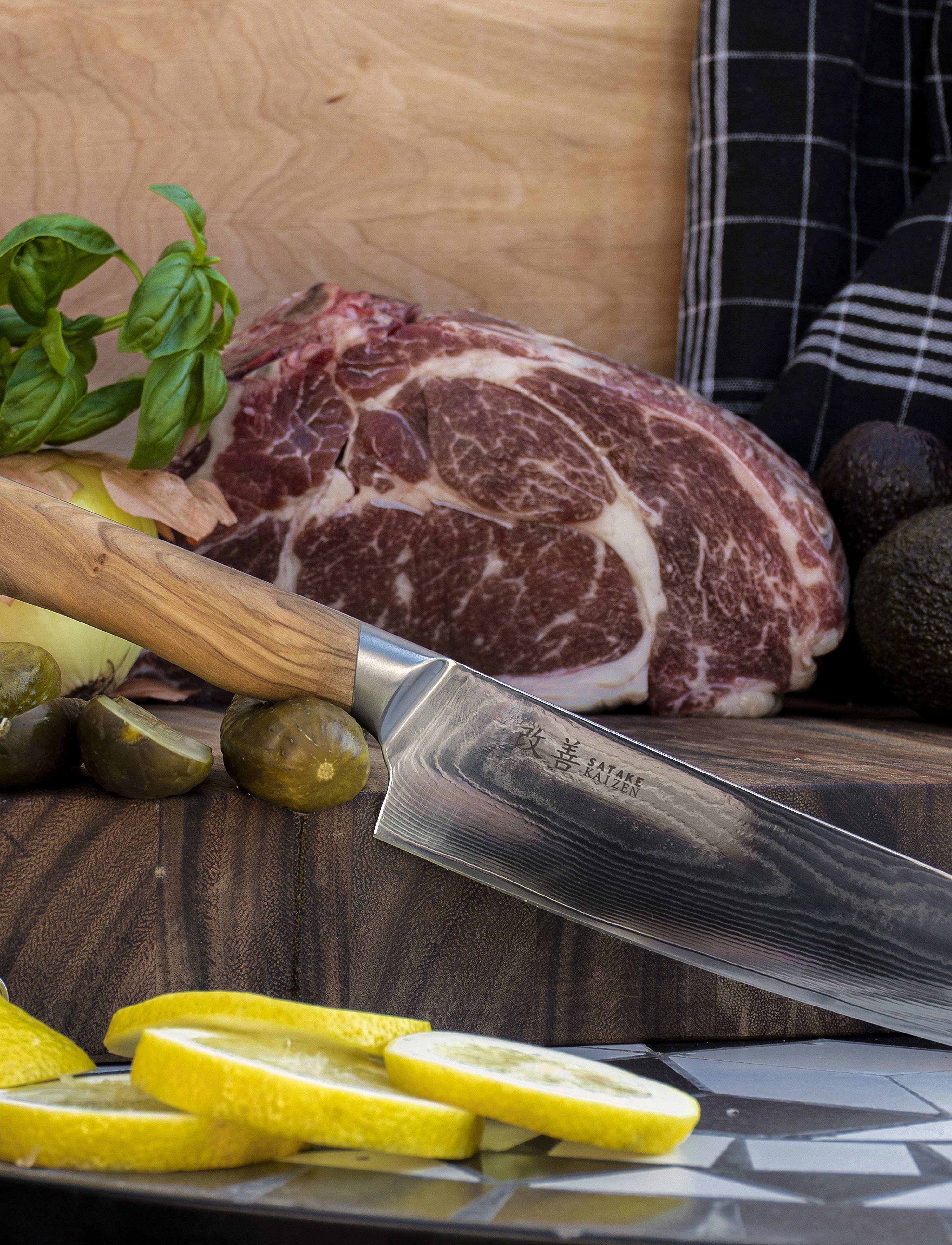 Satake - Kaizen Santoku Chef's Knife 18cm - olive beige and steel - 1