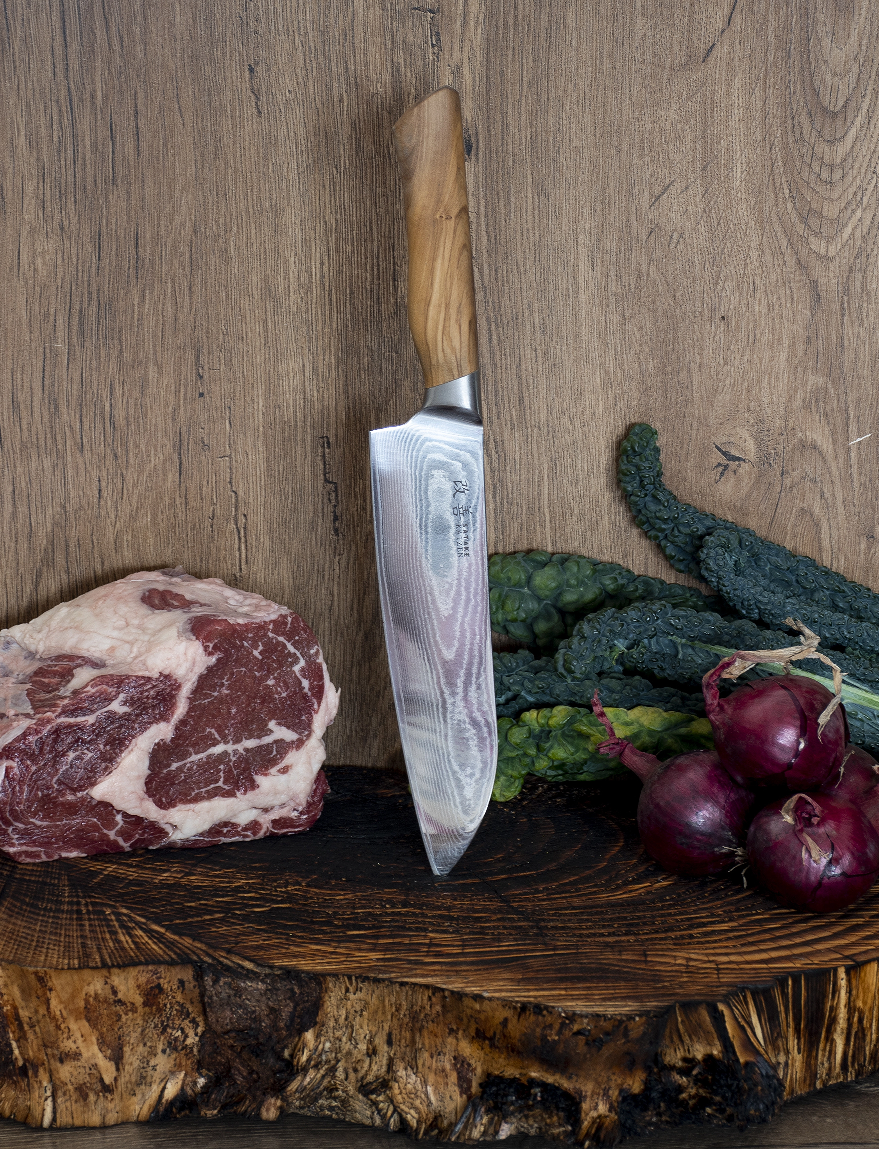 Satake - Kaizen Santoku Chef's Knife 18cm - olive beige and steel - 2