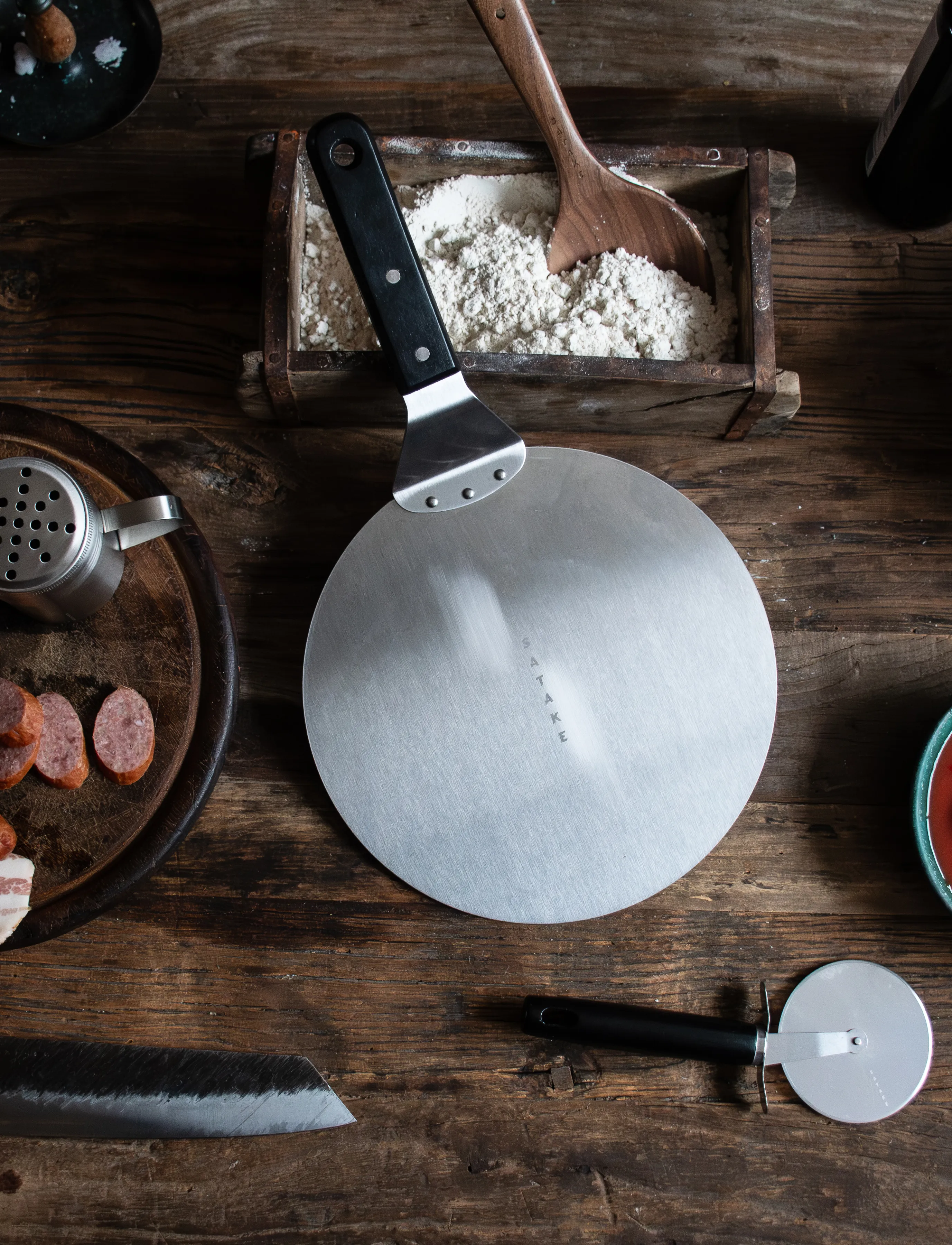 Satake Pizza Set, Stainless Steel, Black Handle, H 50 cm, Kitchen Tools, Silber - Cutters & Accessories, Homeware