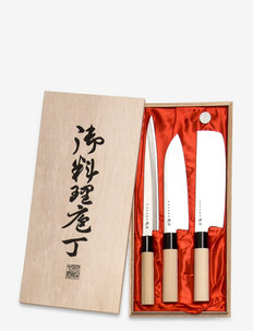Satake Houcho Santoku, Nakiri and Sahimi knives in gift box, Satake