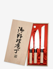 Satake Houcho Santoku, Petty and Bread knife in gift box - BEIGE