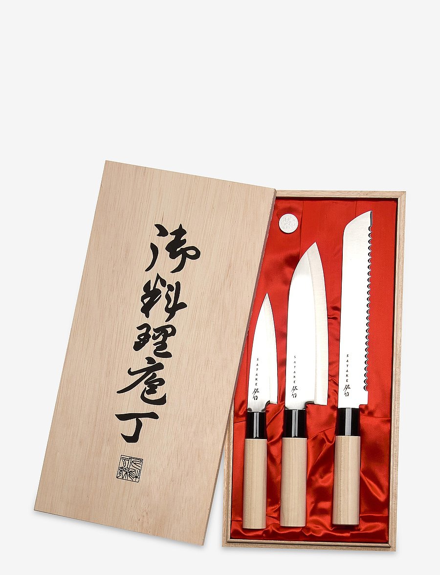 Satake - Satake Houcho Santoku, Petty and Bread knife in gift box - beige - 0