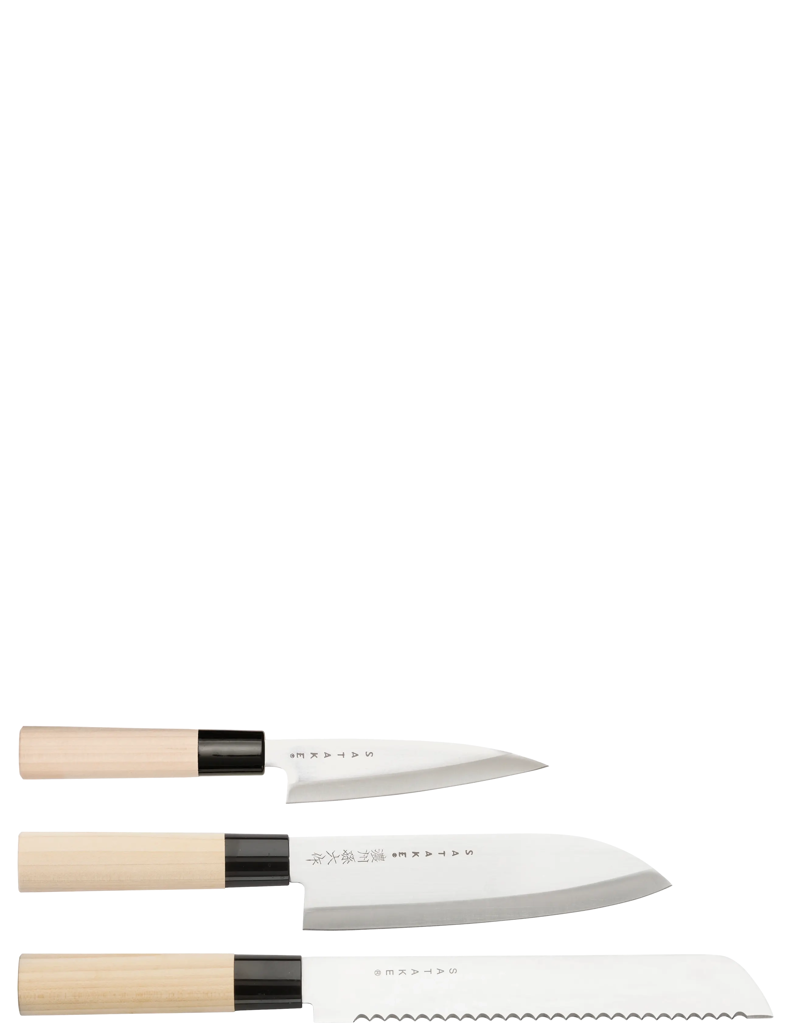 Satake Houcho. 3 Knive I En Balsa-Æske., Knife Sæt, Grå, Str: 38X 18.5X 3.5