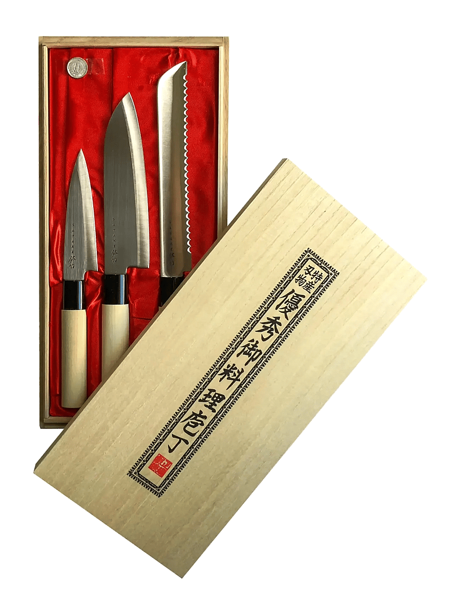 Satake - Houcho. 3 knives in Balsa box. - noakomplektid - grey - 2