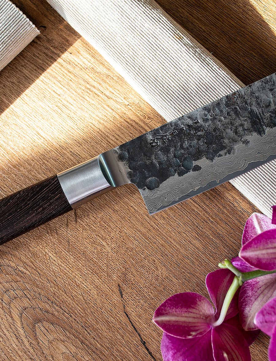 Satake - Kuro Damascus nakiri 18 cm - santoku messer - brown and steel - 2