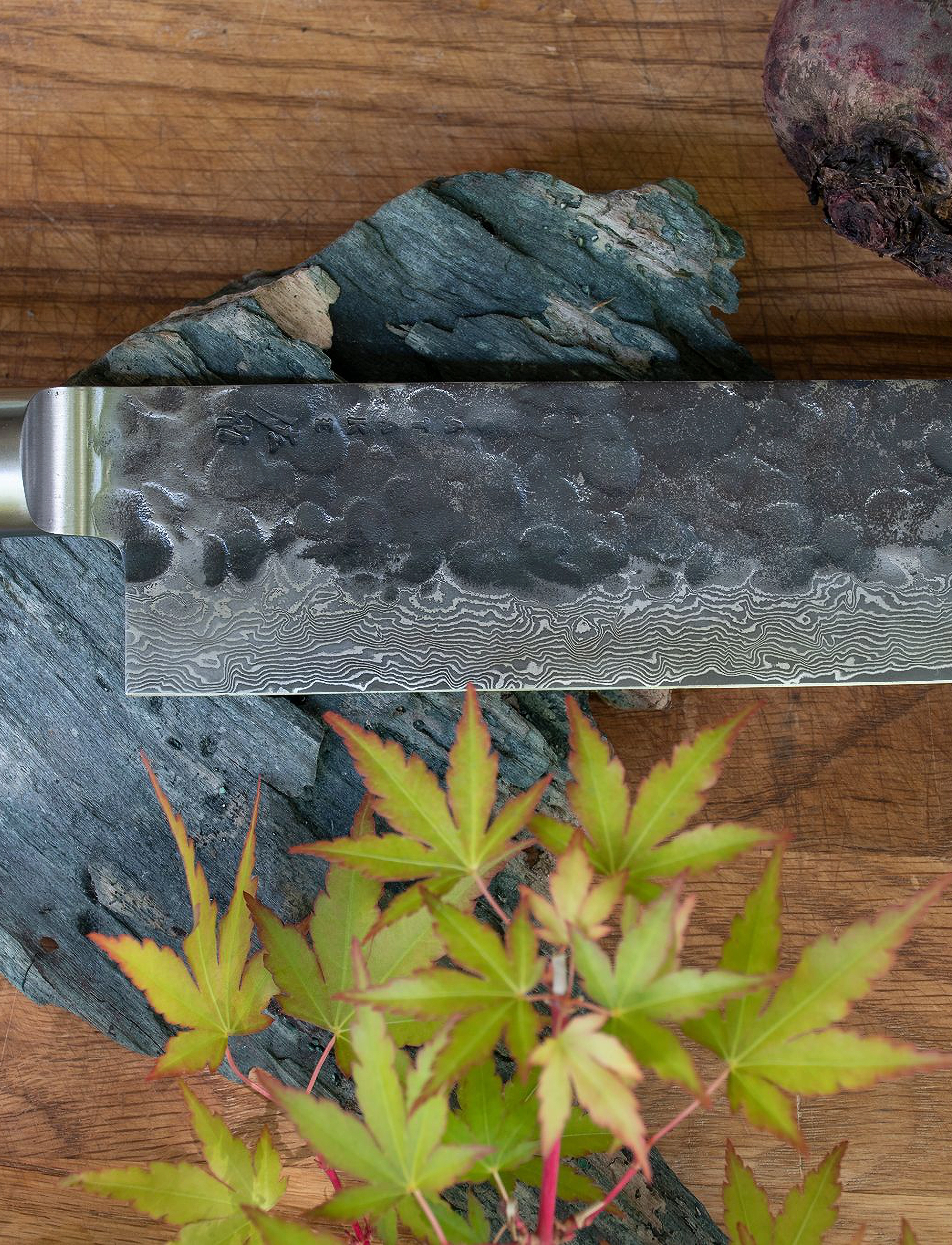 Satake Kuro Damascus nakiri 18 cm - For ham - BROWN AND STEEL / silver