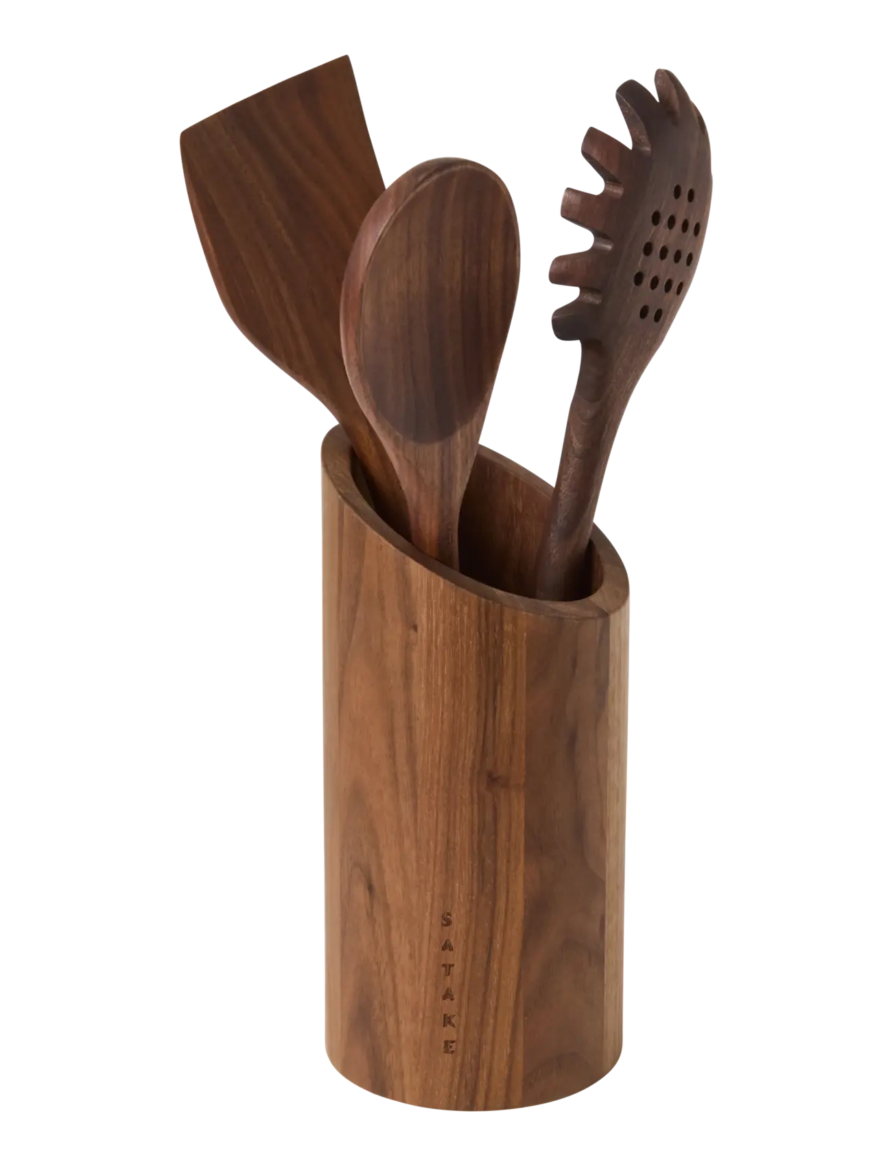 Satake Utensils 3 Pcs & Utensil Rack Walnut, Køkkenkrukke, Brun, Str: ONE SIZE