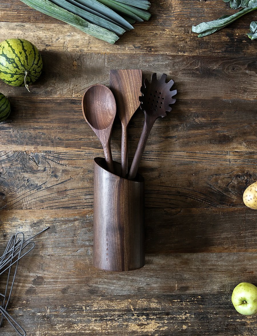 Satake - Utensils 3 pcs & Utensil rack Walnut - löffel & schöpflöffel - brown - 0